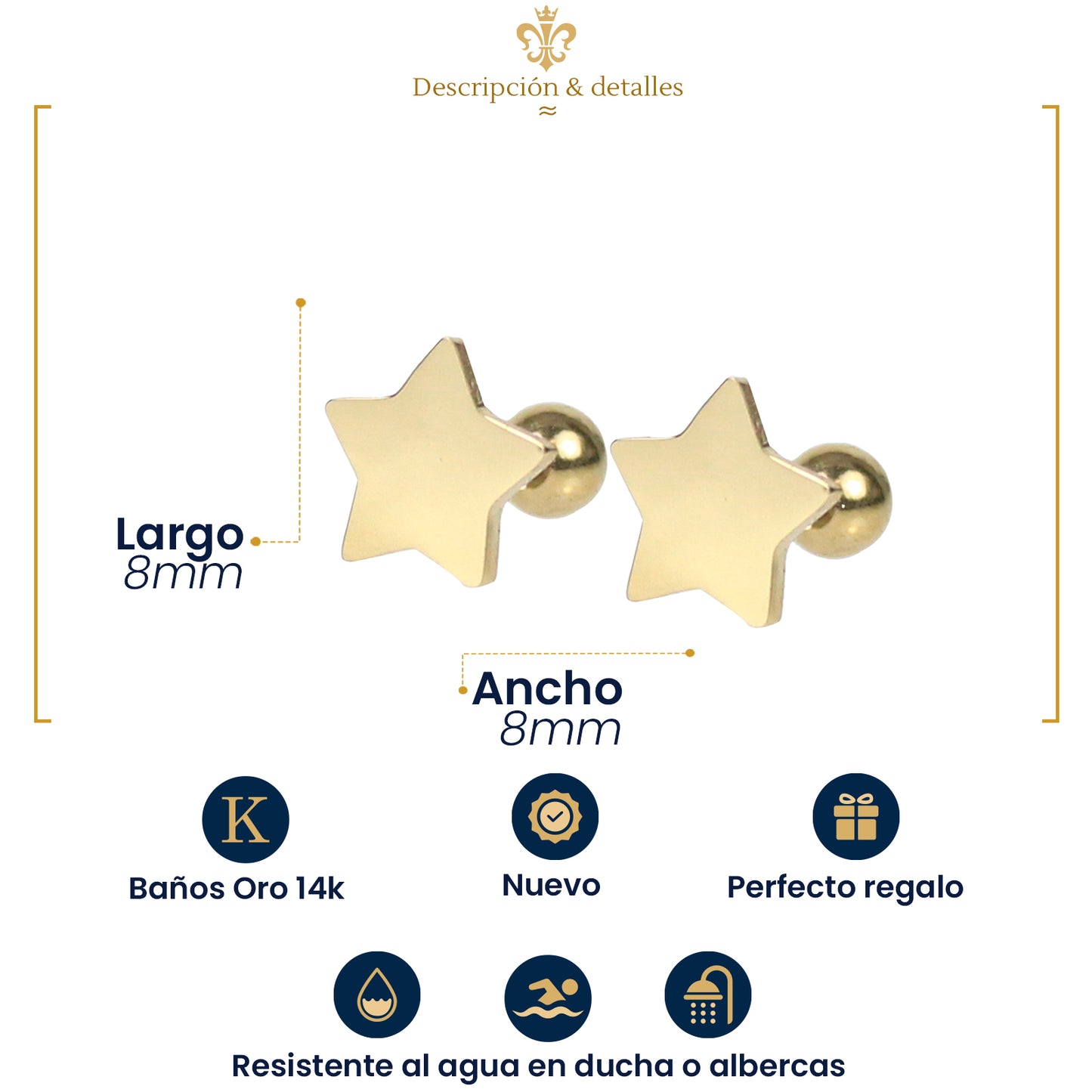 Aretes Broquel Estrella Pequeña Niña Espejo Oro Laminado 14k