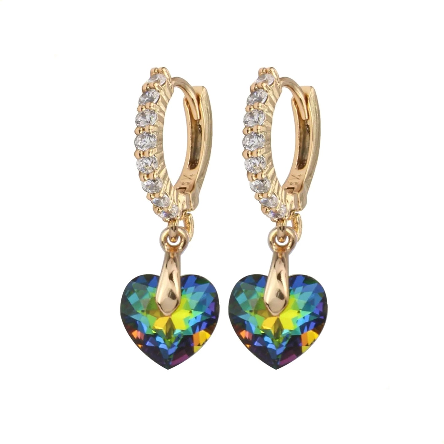 Aretes Arracaditas De Corazón Diamante Con Cristales Oro Laminado 18k