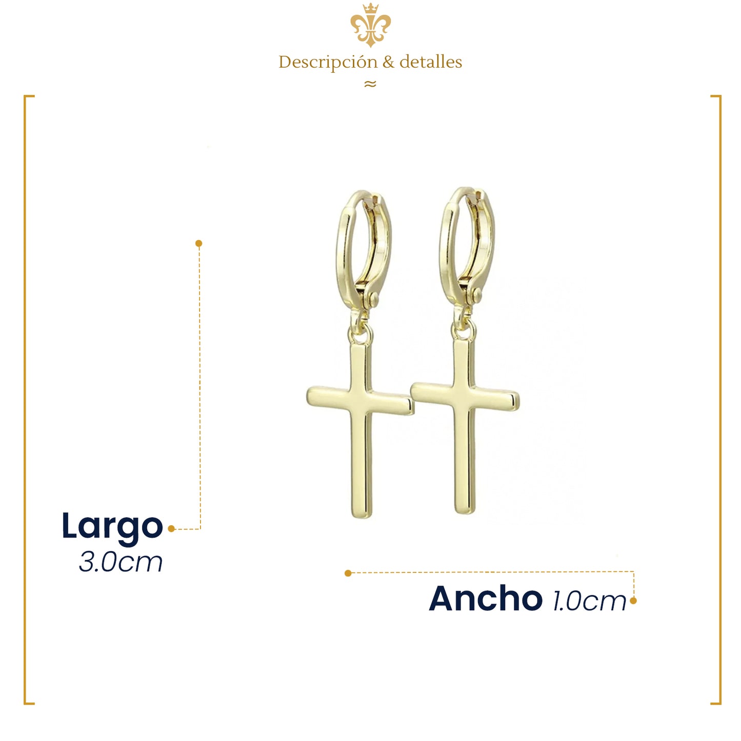 aretes pendientes colgantes de cruz lisos en oro laminado estilo unisex