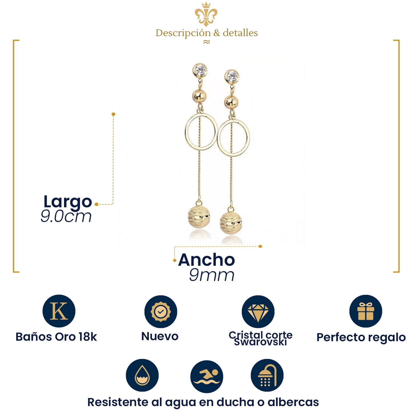 Arracadas Aretes Perlas Colgantes De Oro Laminado 18k