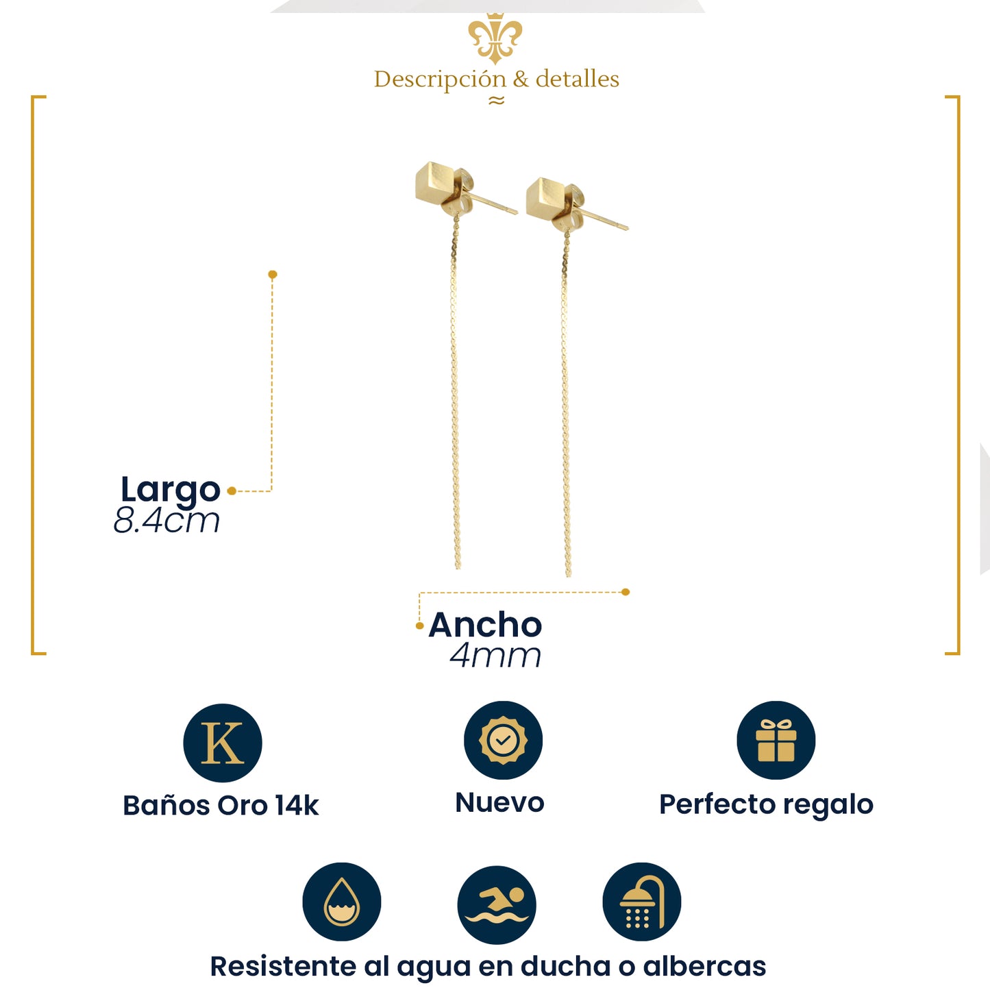 Aretes Acero Inoxidable Largos Cuadrados de broquel Elegantes Mujer