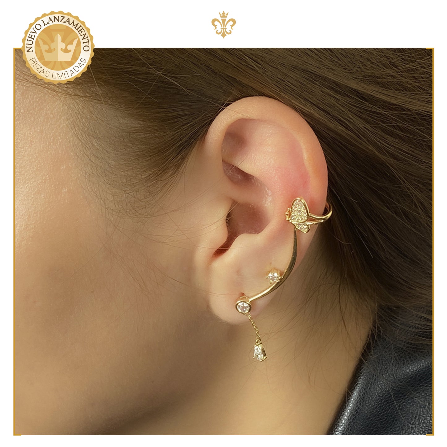 Arete Broquel Trepador De Mariposa Solitario Oro 14K Laminado Tipo Piercing