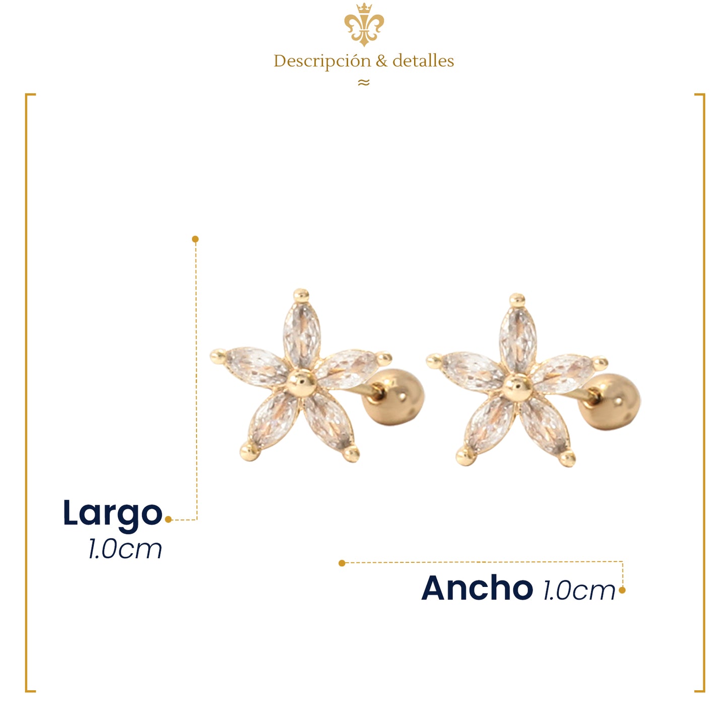 Aretes Broquel De Bolita Flor Para Mujer Regalo Oro Laminado