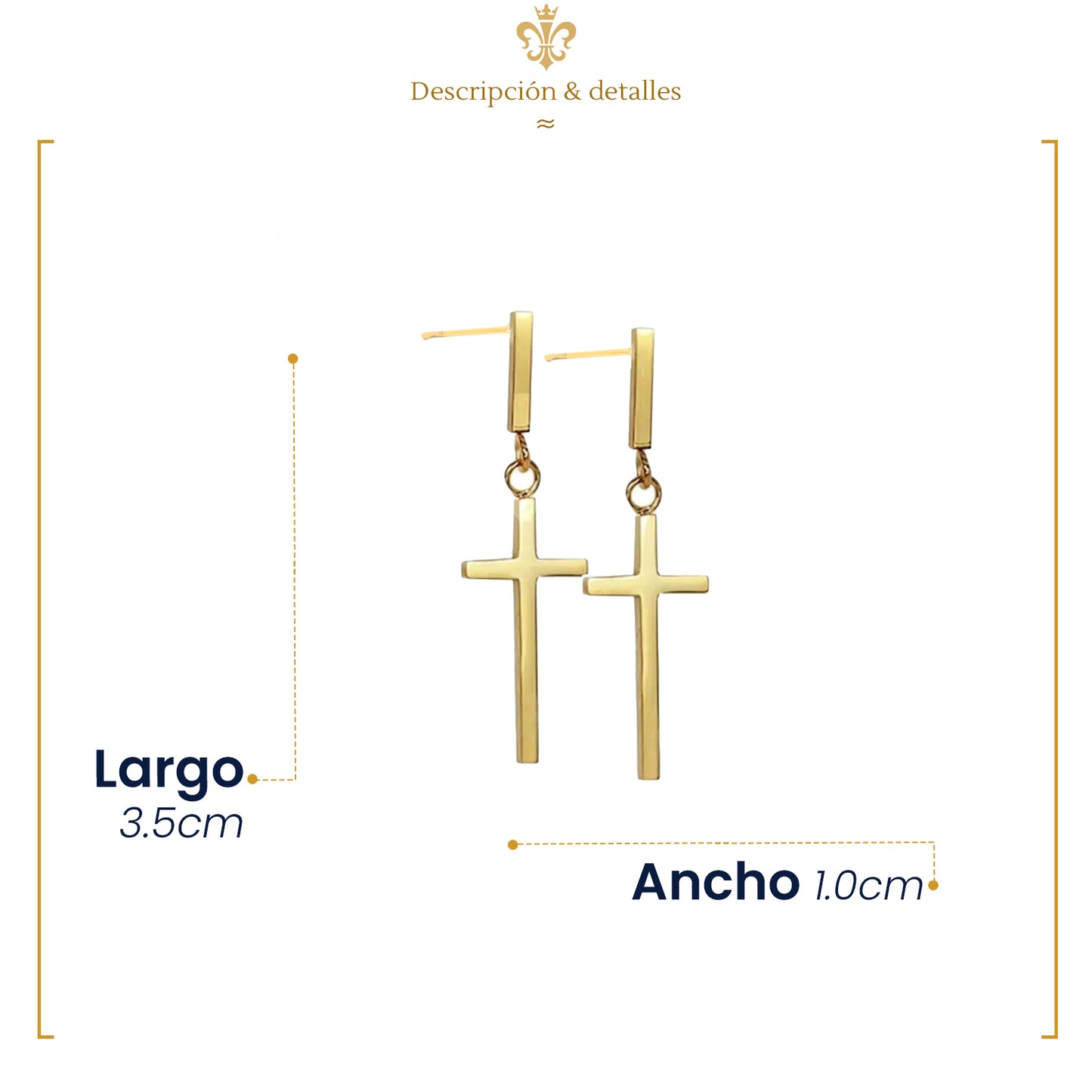 Aretes broquel de cruz colgante liso efecto espejo estilo unisex en oro laminado