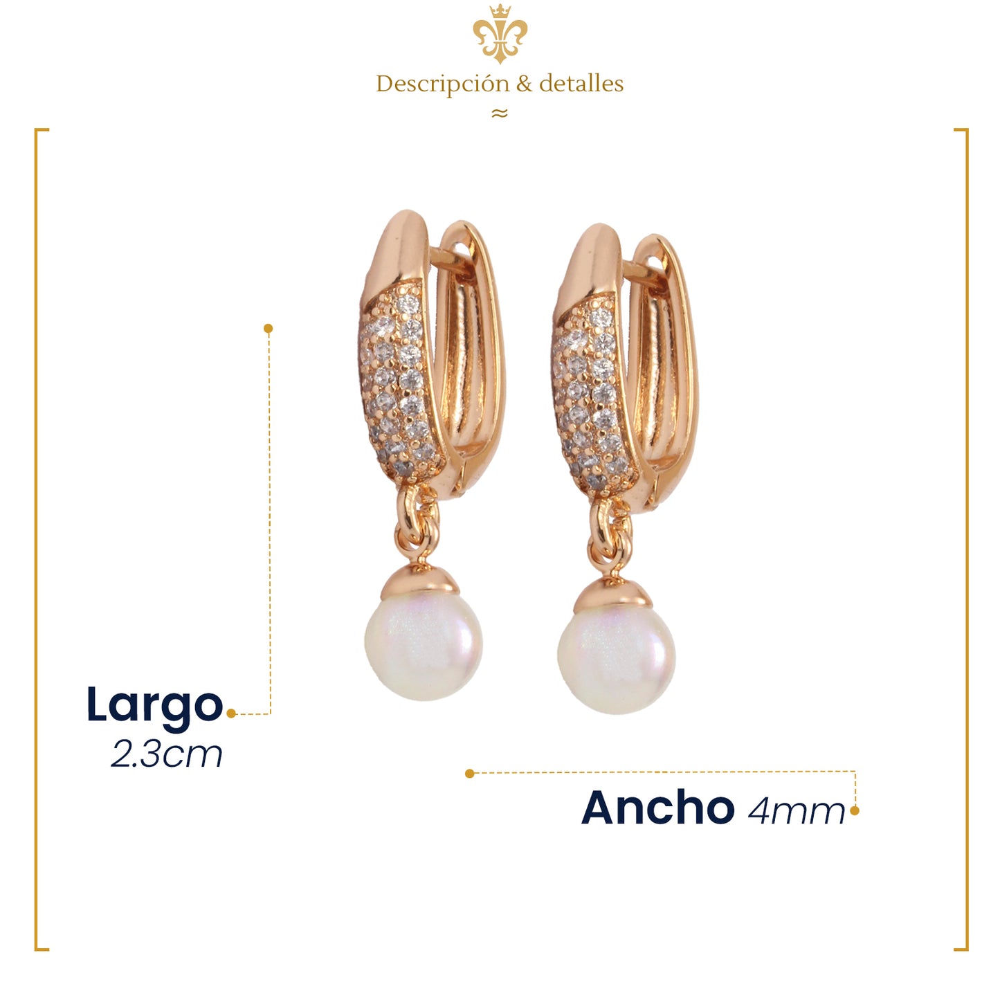 Aretes Huggies De Perlas Colgantes Laminado En Oro 18k