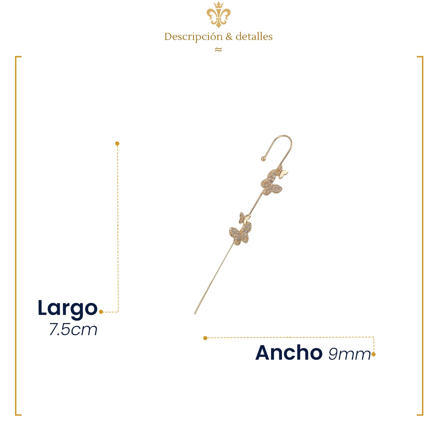 Aretes De Mariposas Alas con Cristales Oro Laminado 18k