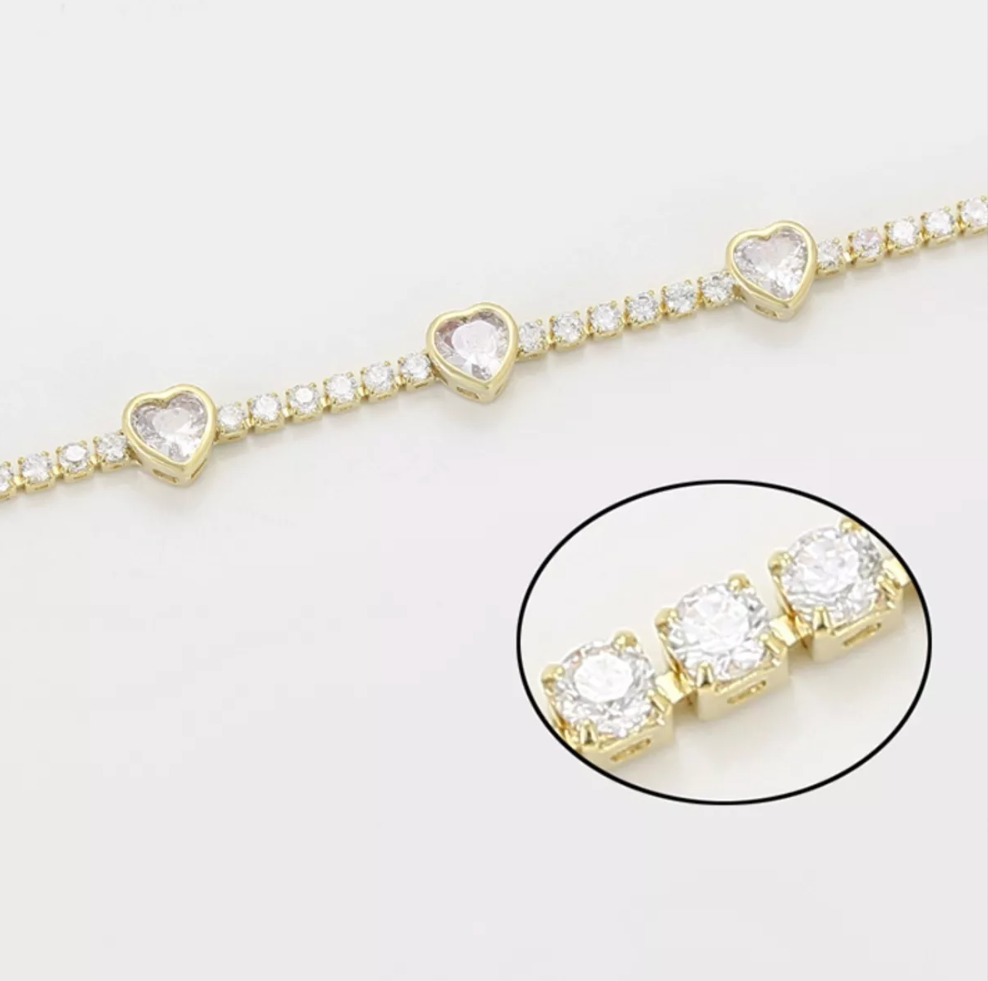 Pulsera Esclava Para Mujer Con Cristales Diamante De Corazón En Oro 14k Laminado