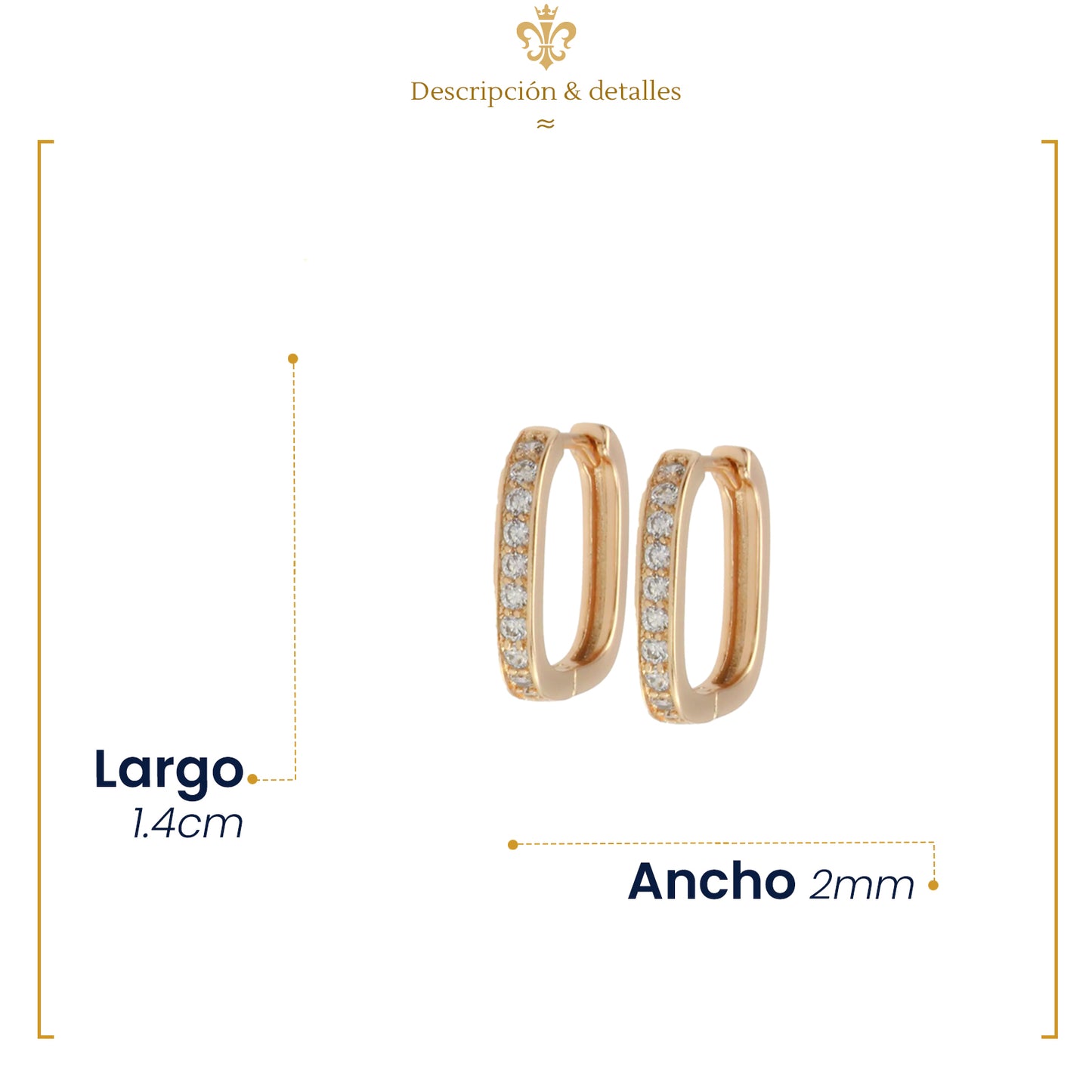 Aretes Huggies Arracadas Cuadradas Con Cristales En Oro Laminado 18k