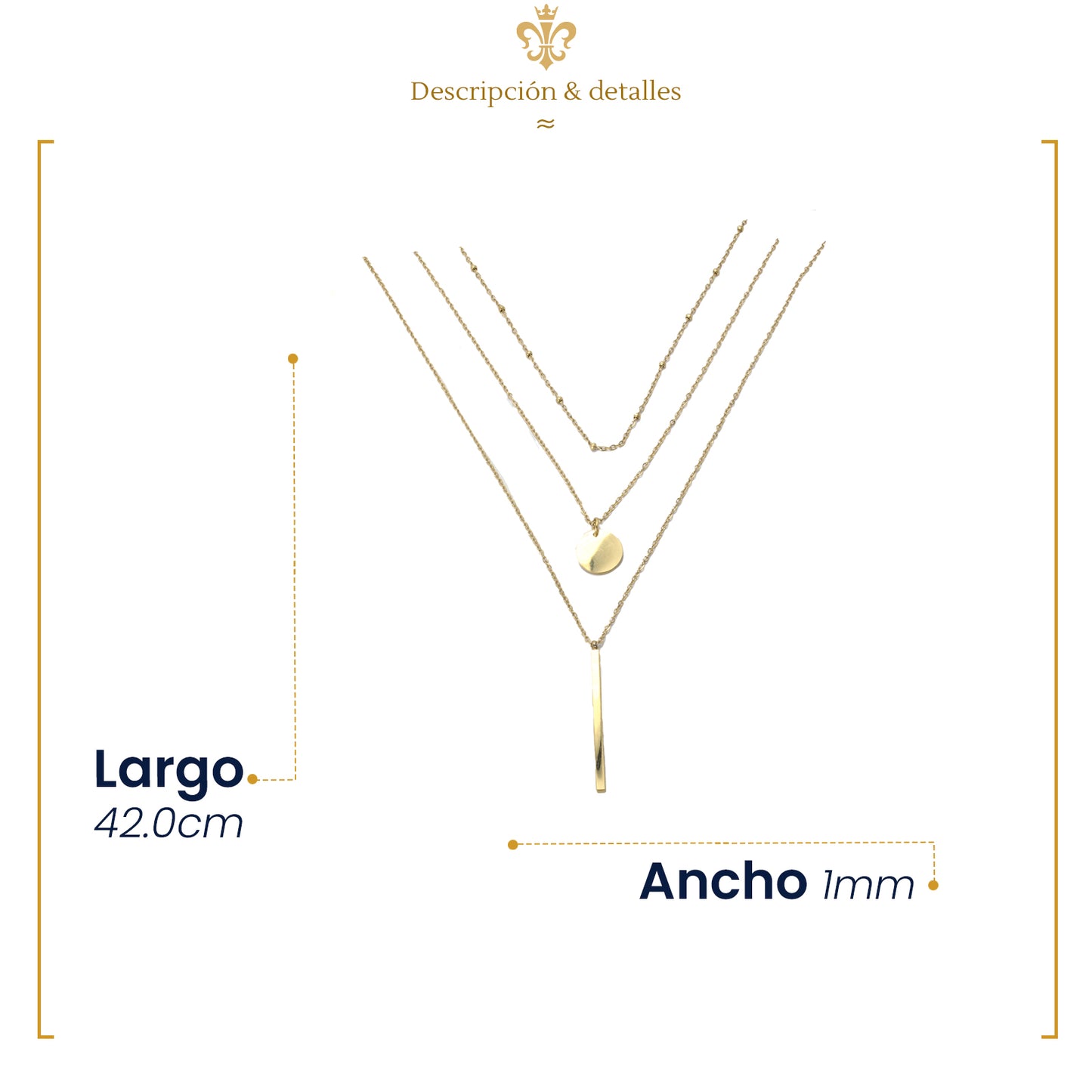 Collar Triple Cadena Mujer Acero Inoxidable Oro 14k Regalo