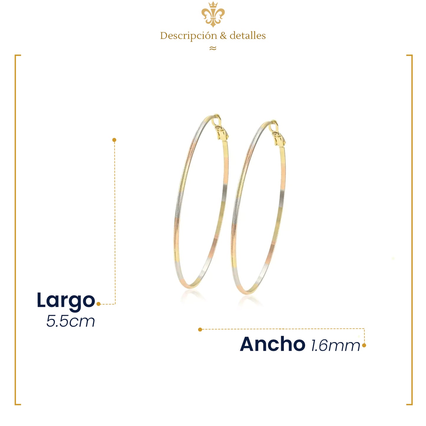 Arracadas Medianas Aretes Tubulares Tres Oros Laminados 18k