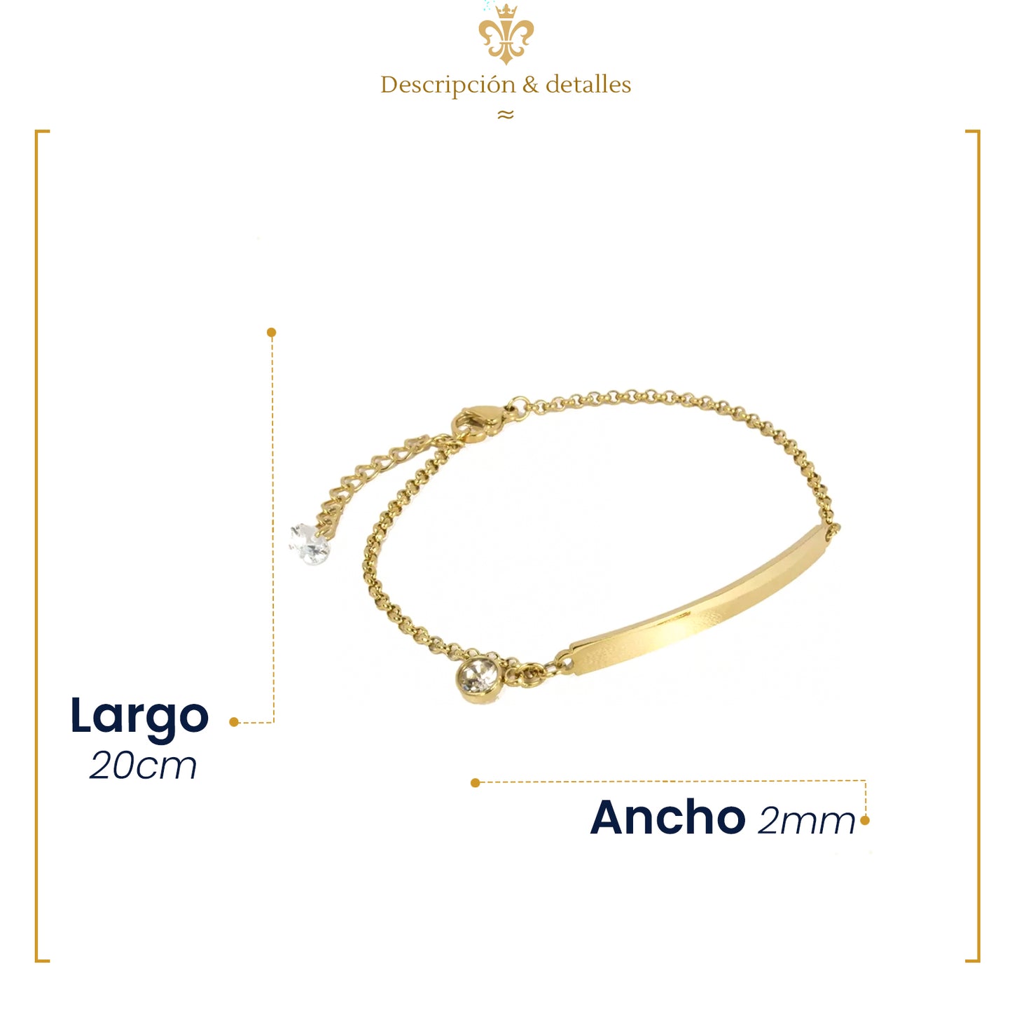 Esclava Pulsera Con Placa Lisa Para Dama con Cristales Diamantes