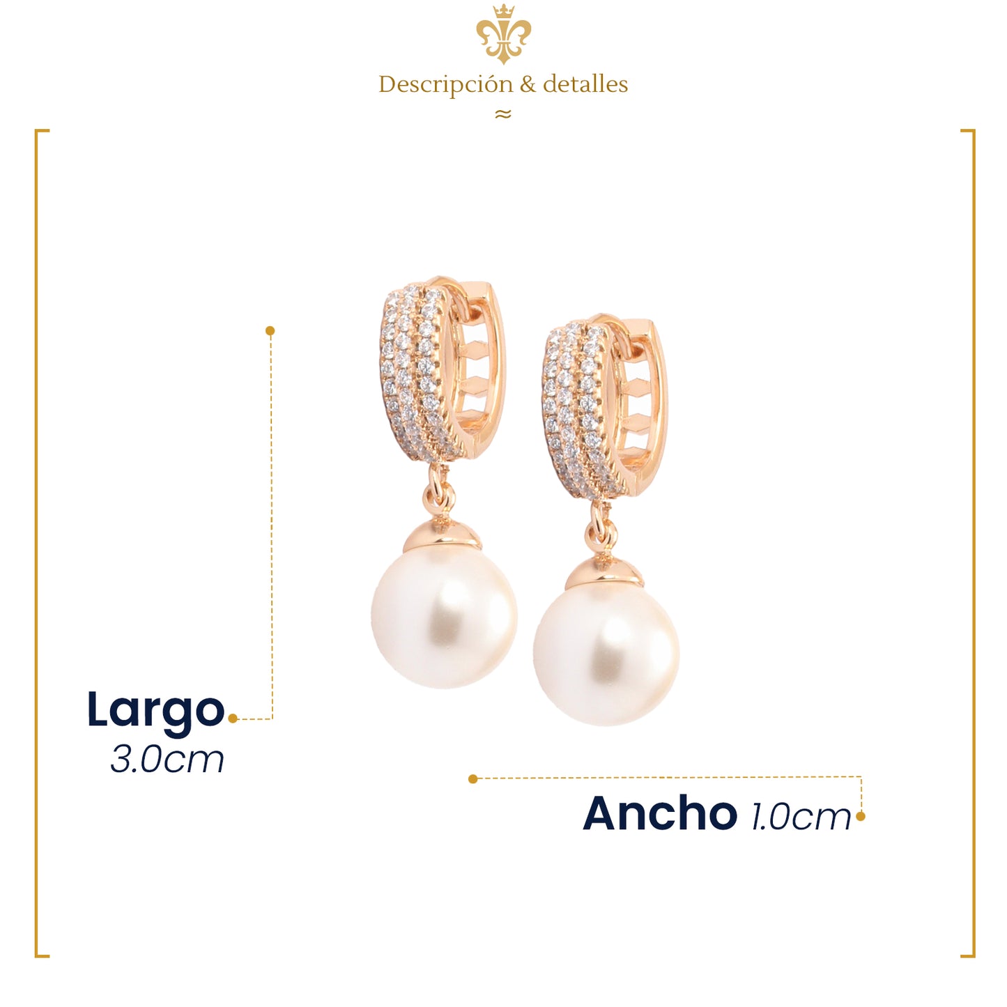 Aretes De Moda Largos De Perla Diamantados Swarovski Oro Laminado