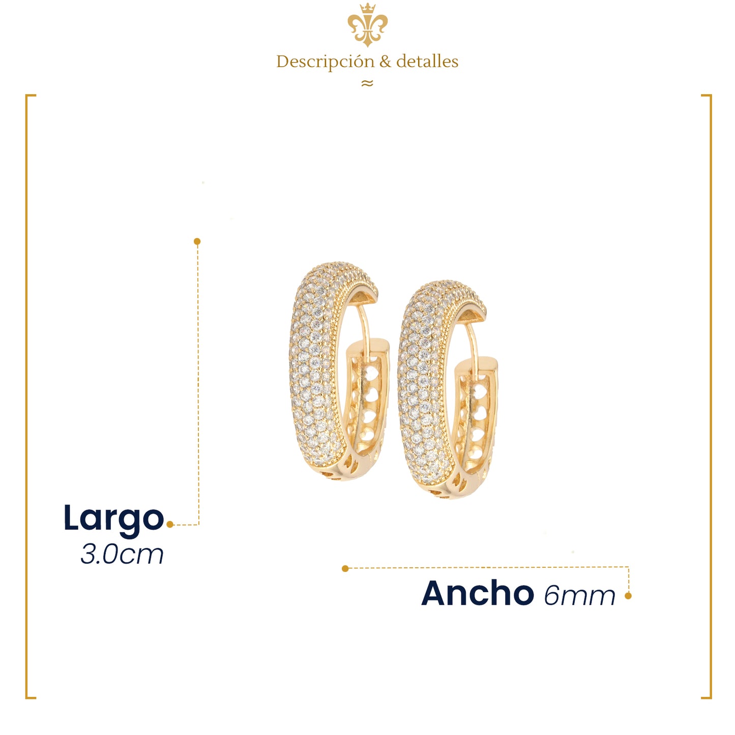 aretes arracadas medianas cuadradas diamantadas con cristales en oro laminado