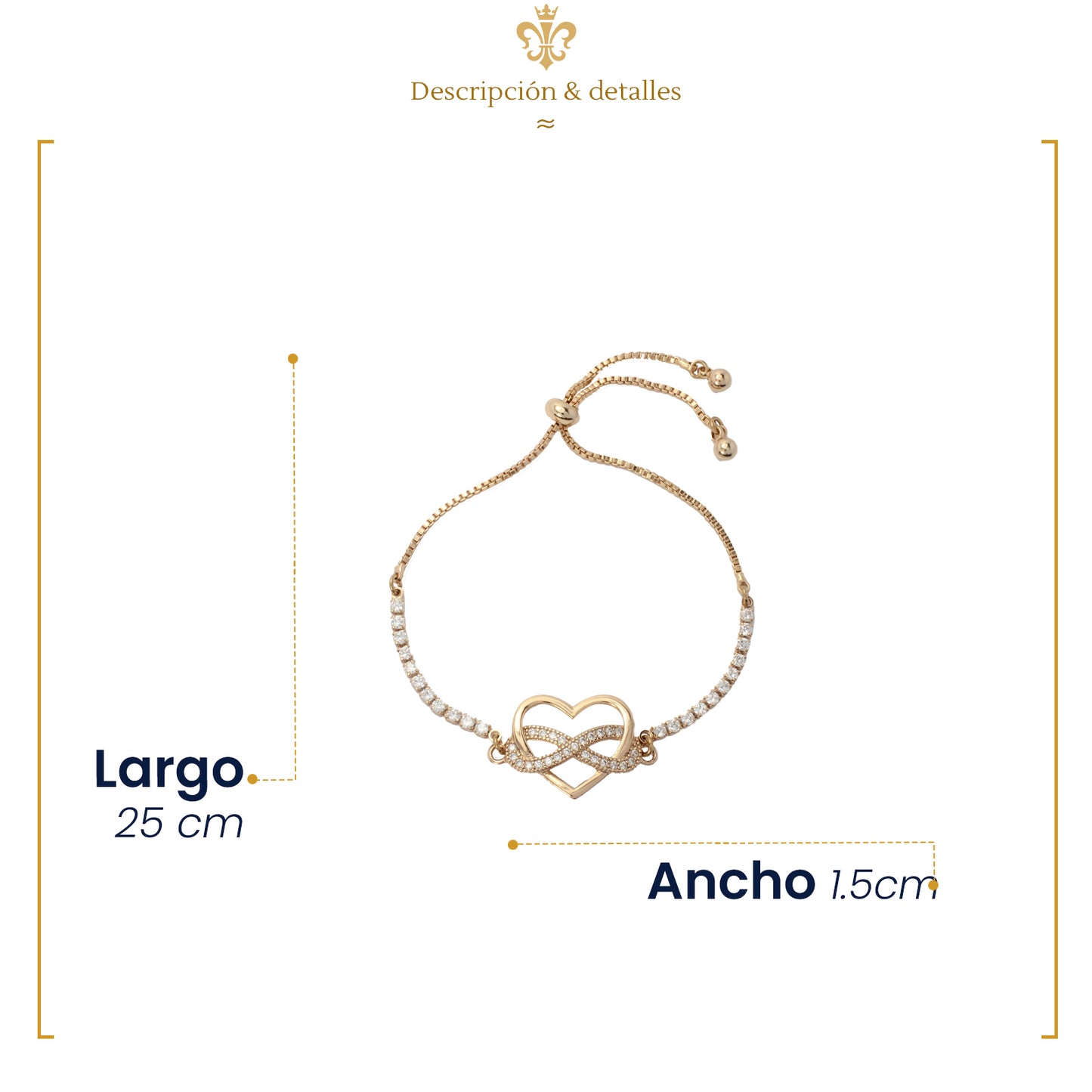 IMPERO JEWELRY Pulsera Corazón Ajustable Infinito Eternidad En Oro Laminado