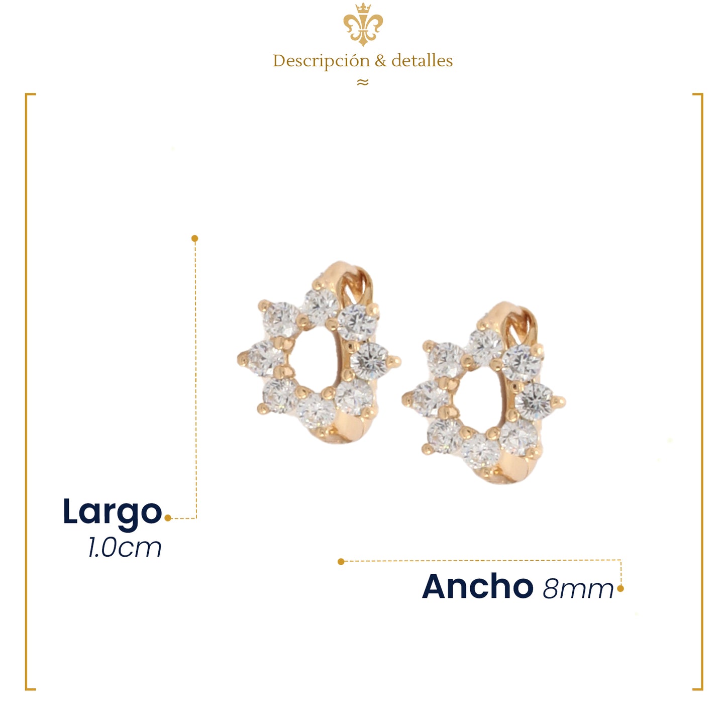 Aretes Huggies En Forma De Sol Dimantados En Laminado De Oro