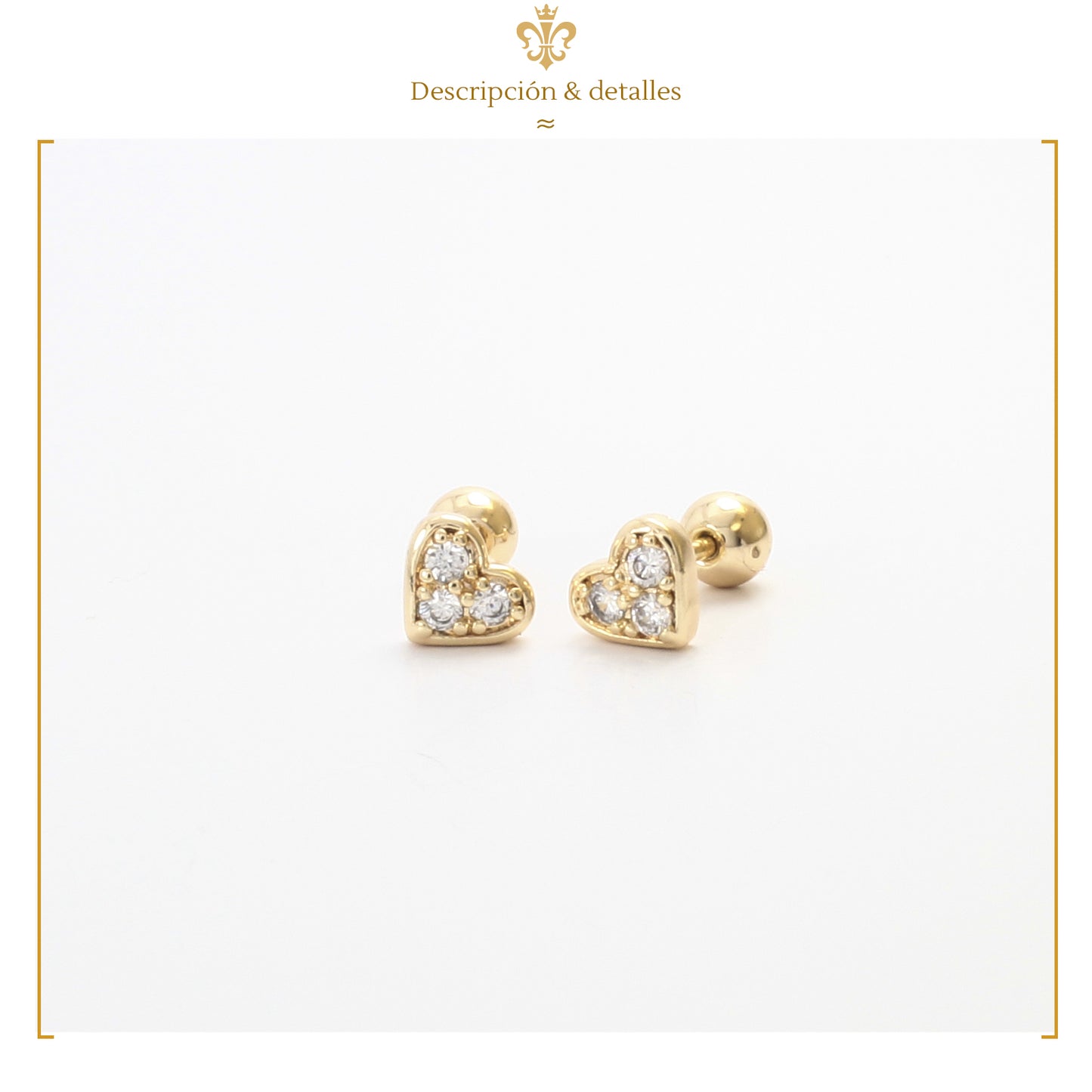 Aretes Broquel De Corazón Con Bolita De 5mm Oro Laminado 18k