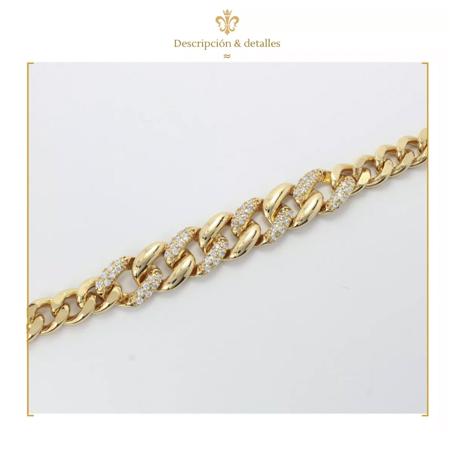 Pulsera Esclava  Barbada Diamantada Hombre y  Mujer En Oro Laminado