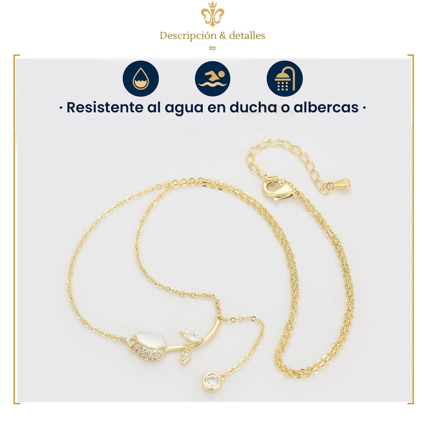 Collar Con Dije De Tulipán Cadena Para Mujer En Oro Laminado Con Cristales