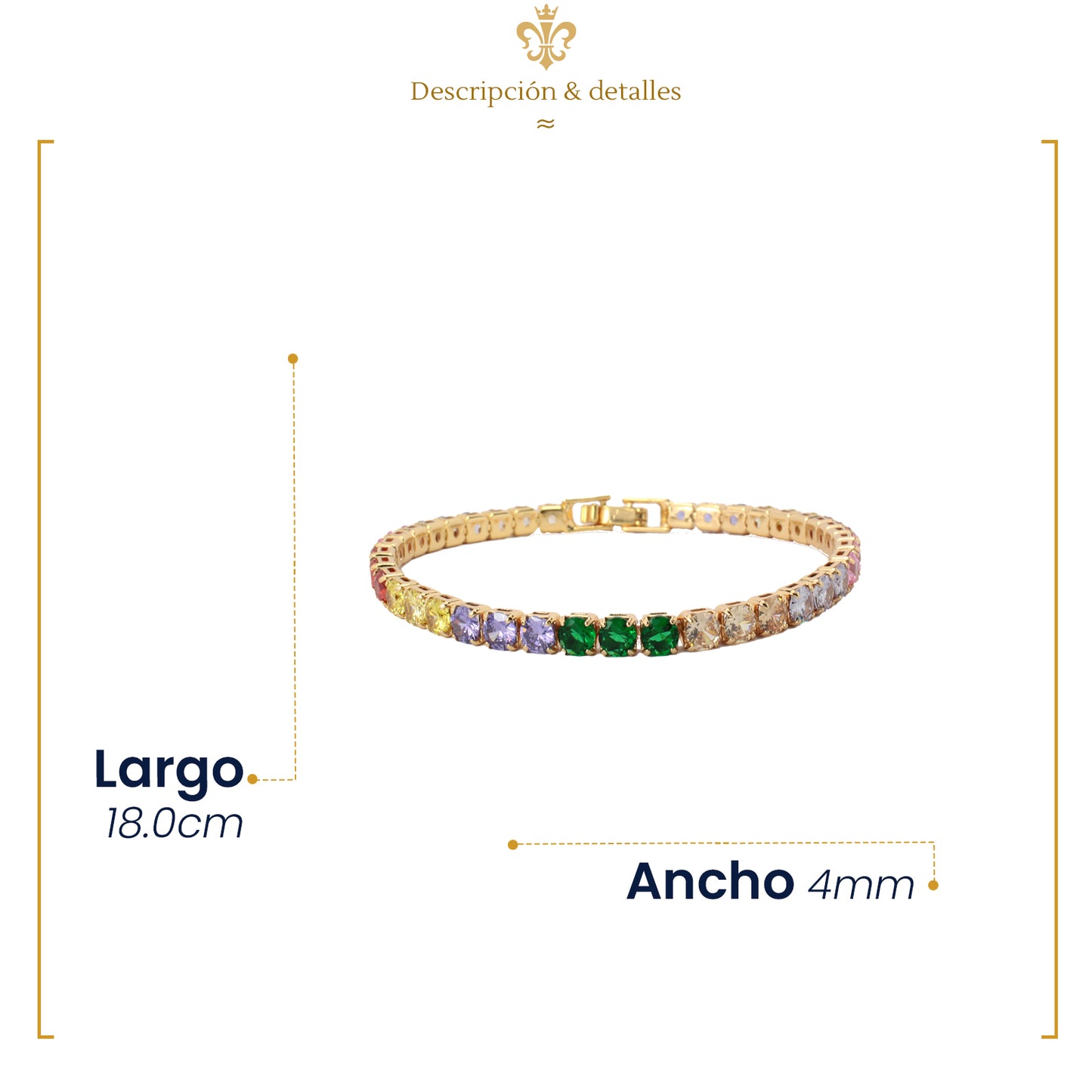 Pulsera Elegante De Diamantes En Colores Para Mujer En Oro Laminado