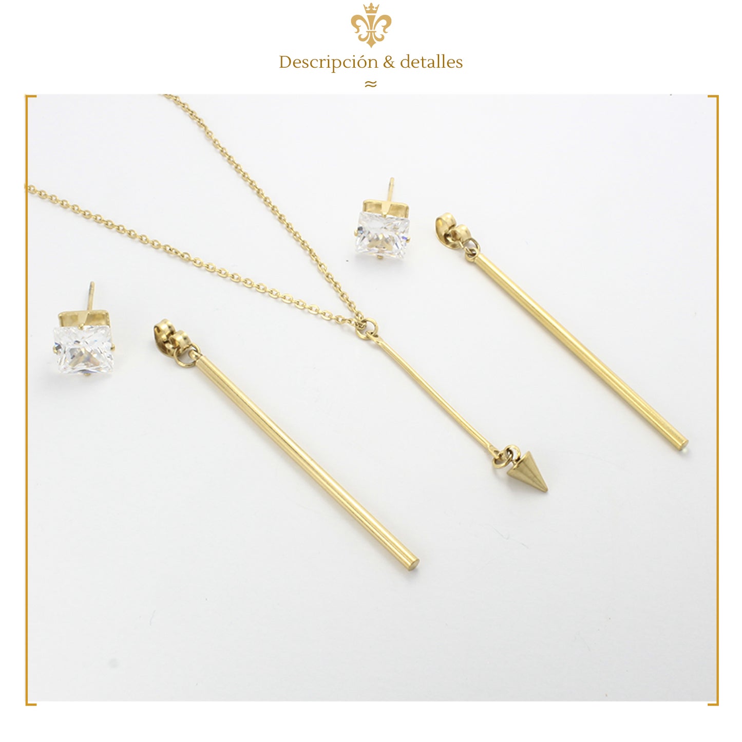 Cadena Con Dije De Péndulo Y Aretes Largos De Oro Laminado 24k