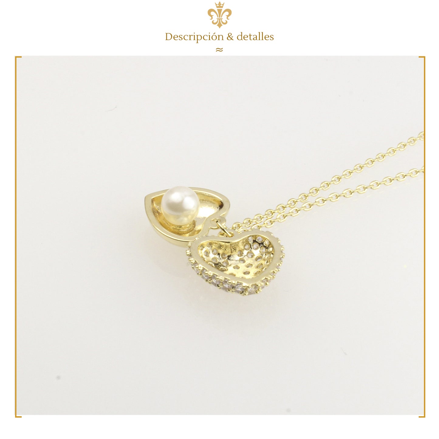 Collar Con Dije De Corazón Diamantado Con Perla Para Mujer En Oro Laminado 14k