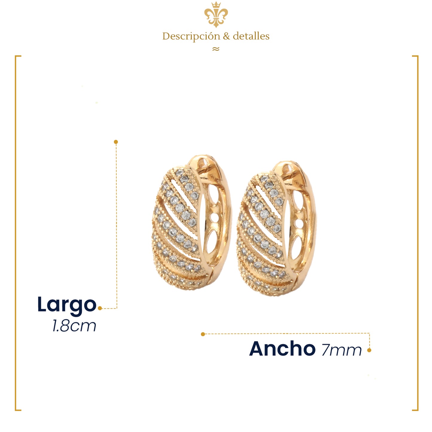 IMPERO JEWELRY Elegantes Aretes Arracadas De Oro Laminado 18k Con Cristal Tipo Swarovski