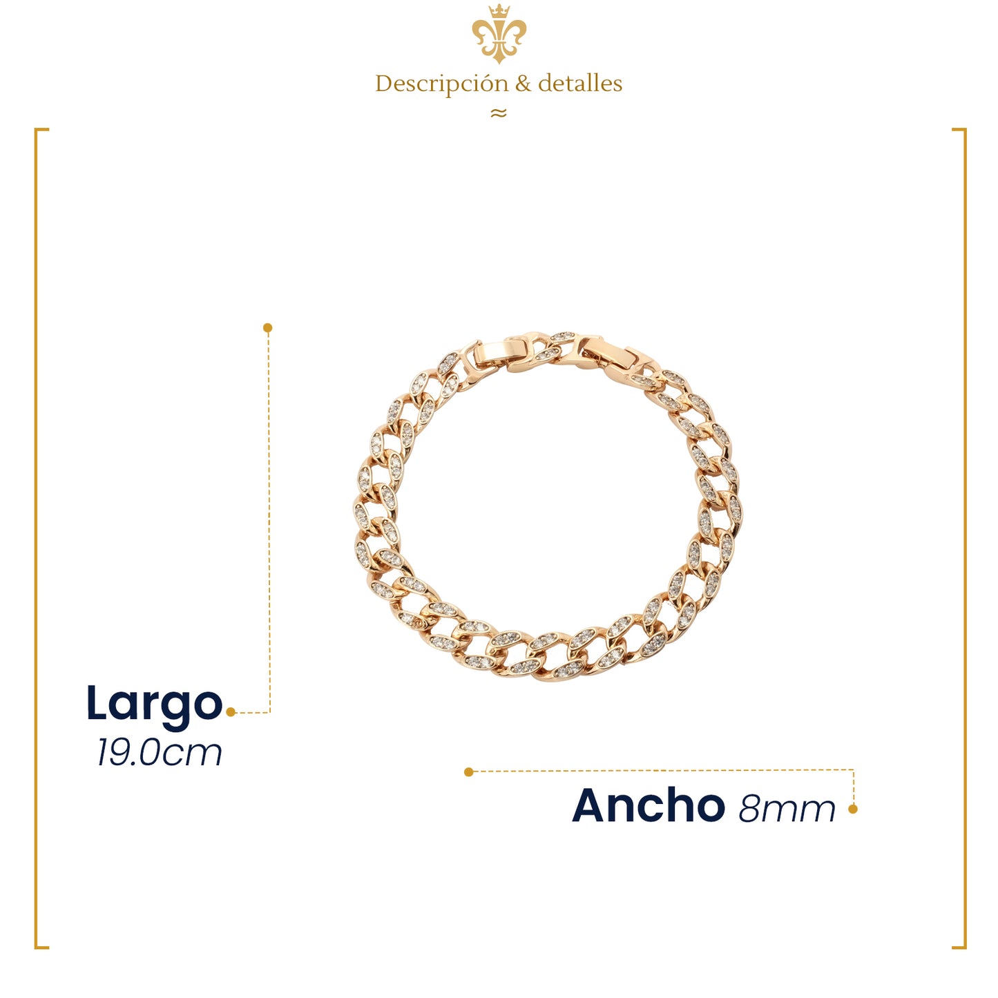 pulsera dorada de tejido cubano con cristales estilo unisex en oro laminado 18k