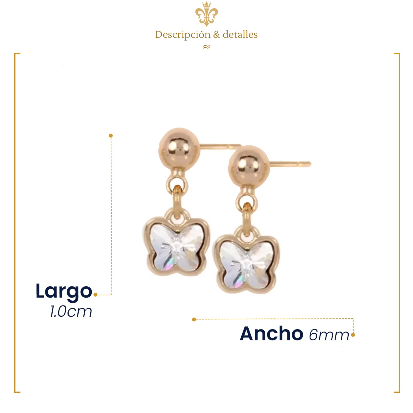 Elegantes Aretes Mariposas De Oro Lamin De 18k Con Swarovski