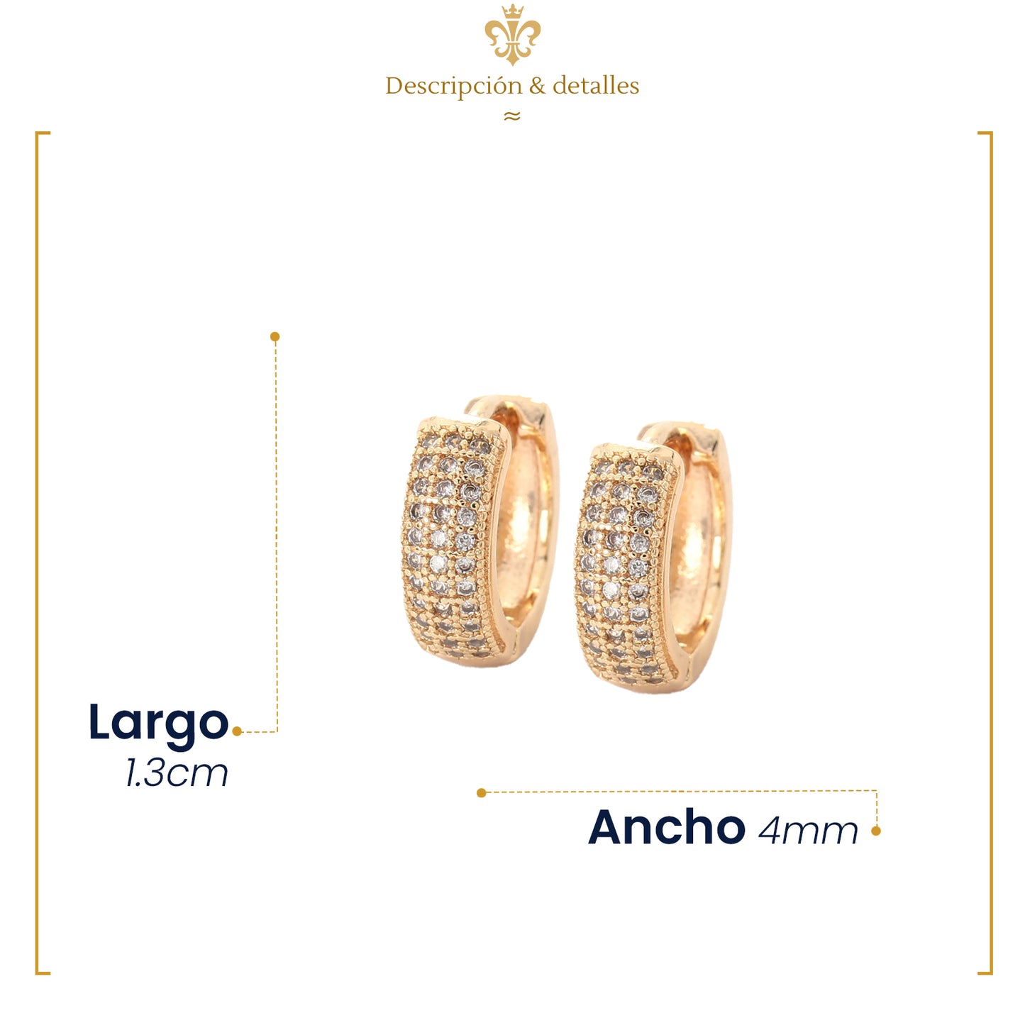 IMPERO JEWELRY Aretes Pequeños Para Mujer En Oro Laminado Con Cristales