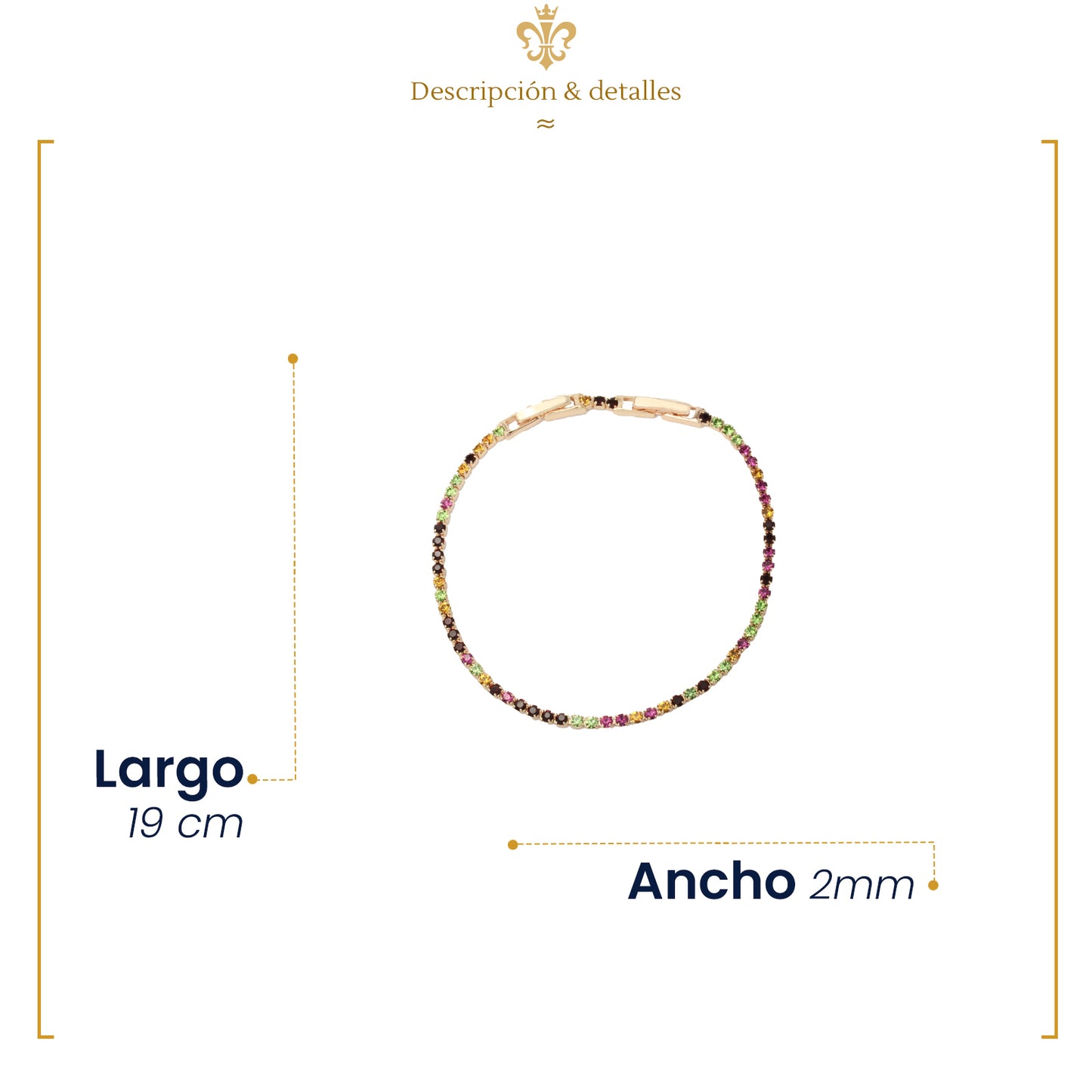 IMPERO JEWELRY Pulsera De Colores De Tenis Elegante Oro Laminado Swarovski