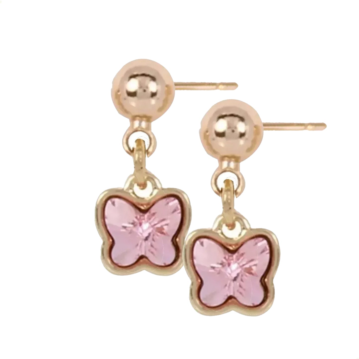 Elegantes Aretes Mariposas De Oro Lamin De 18k Con Swarovski