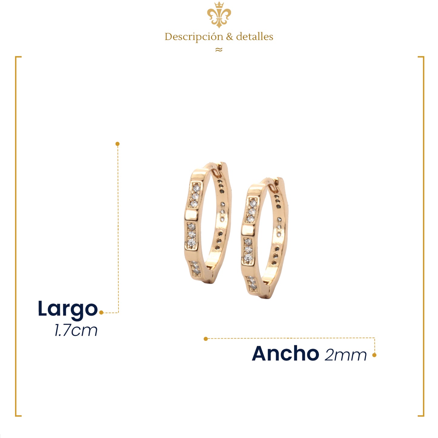 IMPERO JEWELRY Huggies Aretes Arracada De Cristal Tipo Swarovski Colgantes En Oro Laminado 18k Para Dama