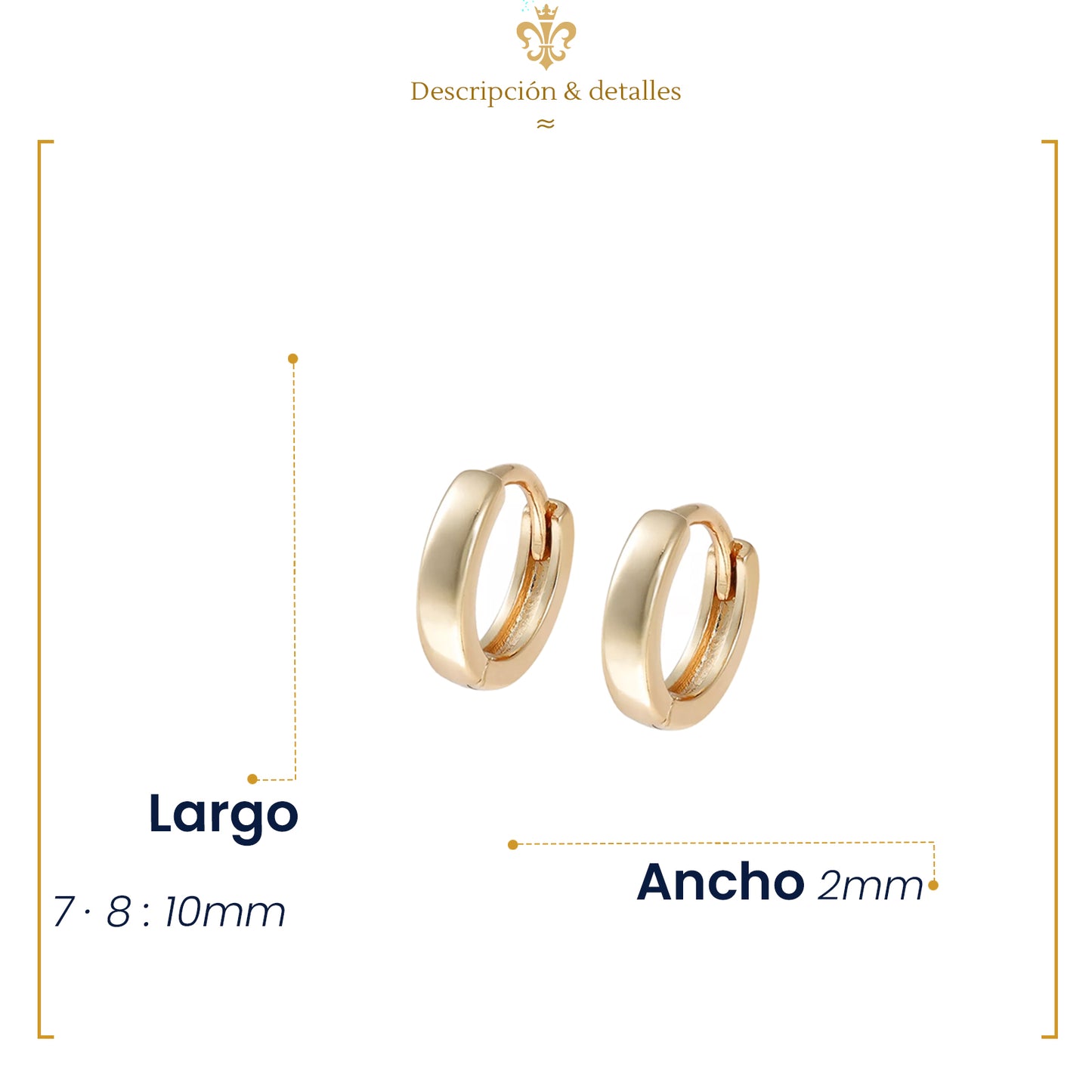 aretes arracadas pequeñas lisas estilo huggies para niña y mujer en oro laminado 18k