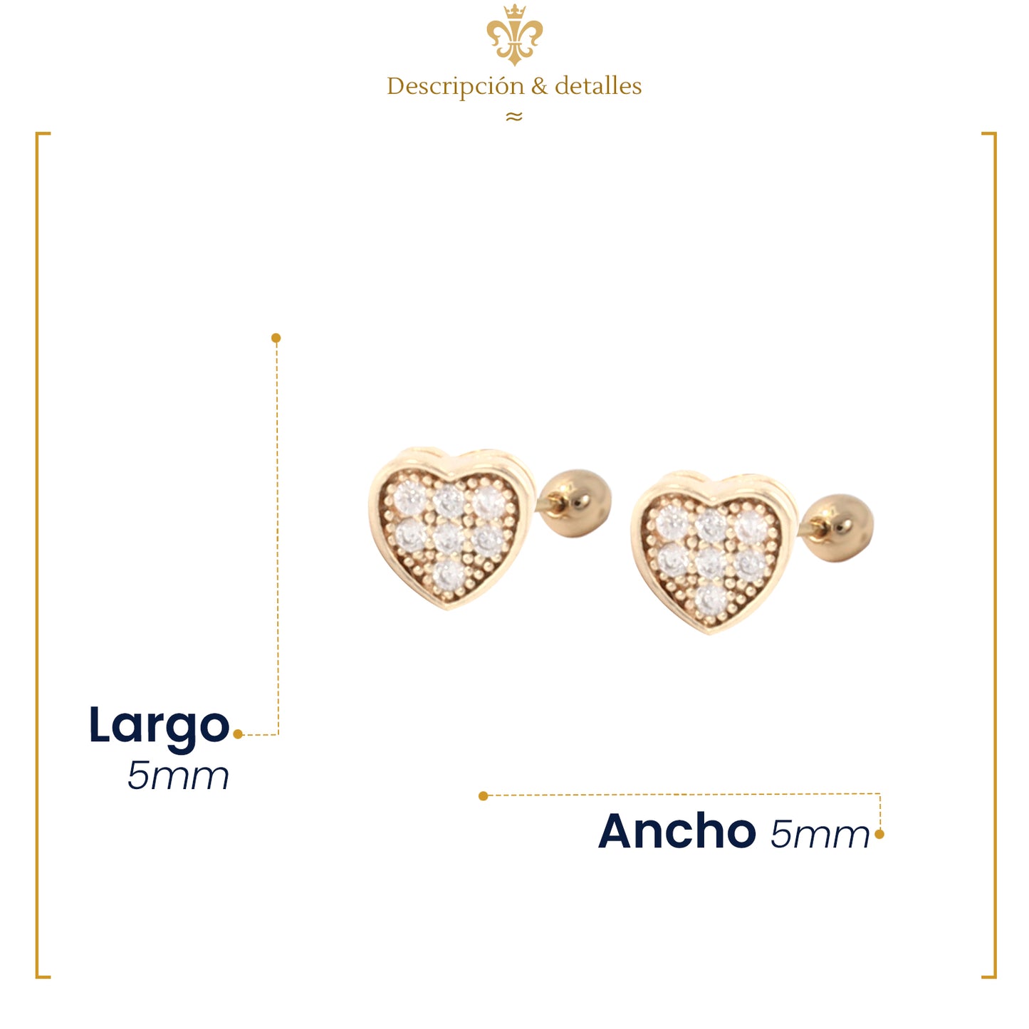 Aretes Pequeños Corazón Broqueles De Bolita Dama Y Niña 5mm