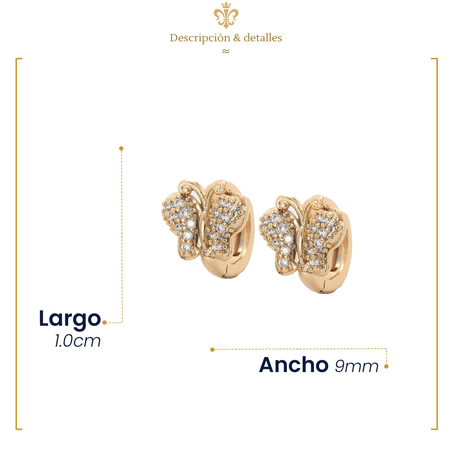 Aretes arracaditas De Oro Laminado 18k De Mariposas cristales para  Niña