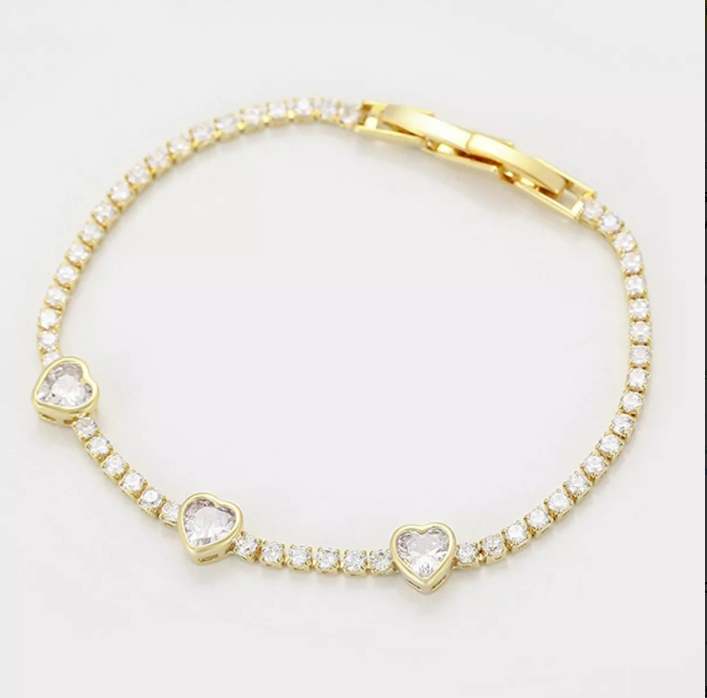 Set Collar Con Pulsera De Diamantes Corazón En Oro Lamin 14k