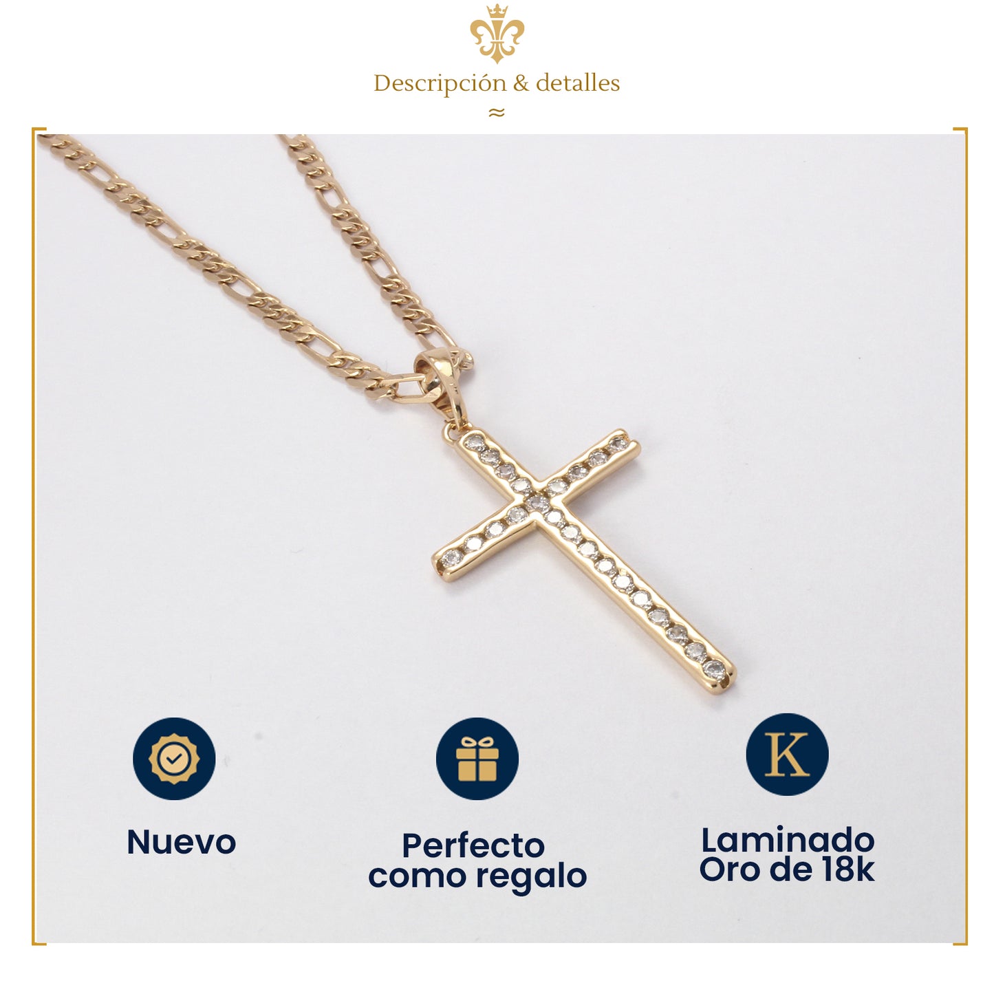 collar dije de cruz con cristales brillantes para mujer en oro laminado 18k