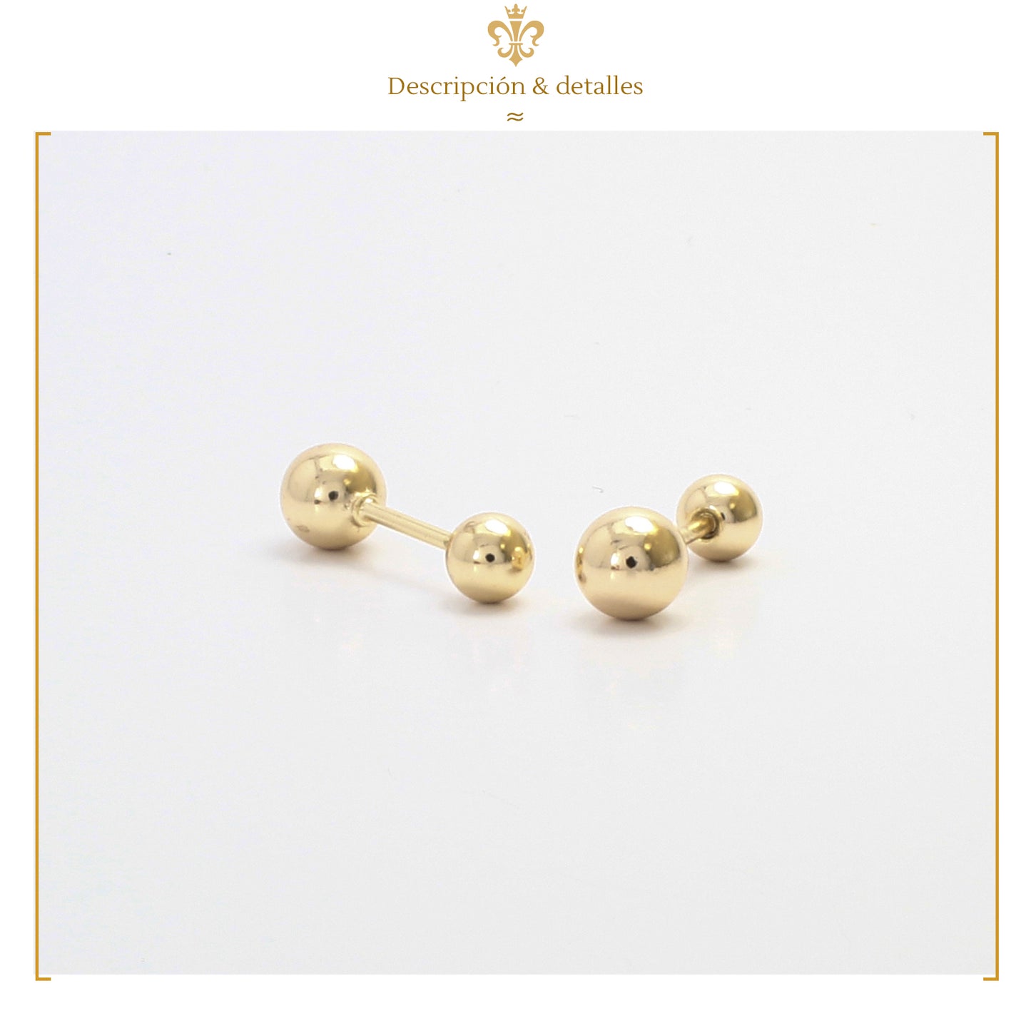 Aretes Dormilones De Bolita Para Niña Broqueles En Oro Laminado 18K