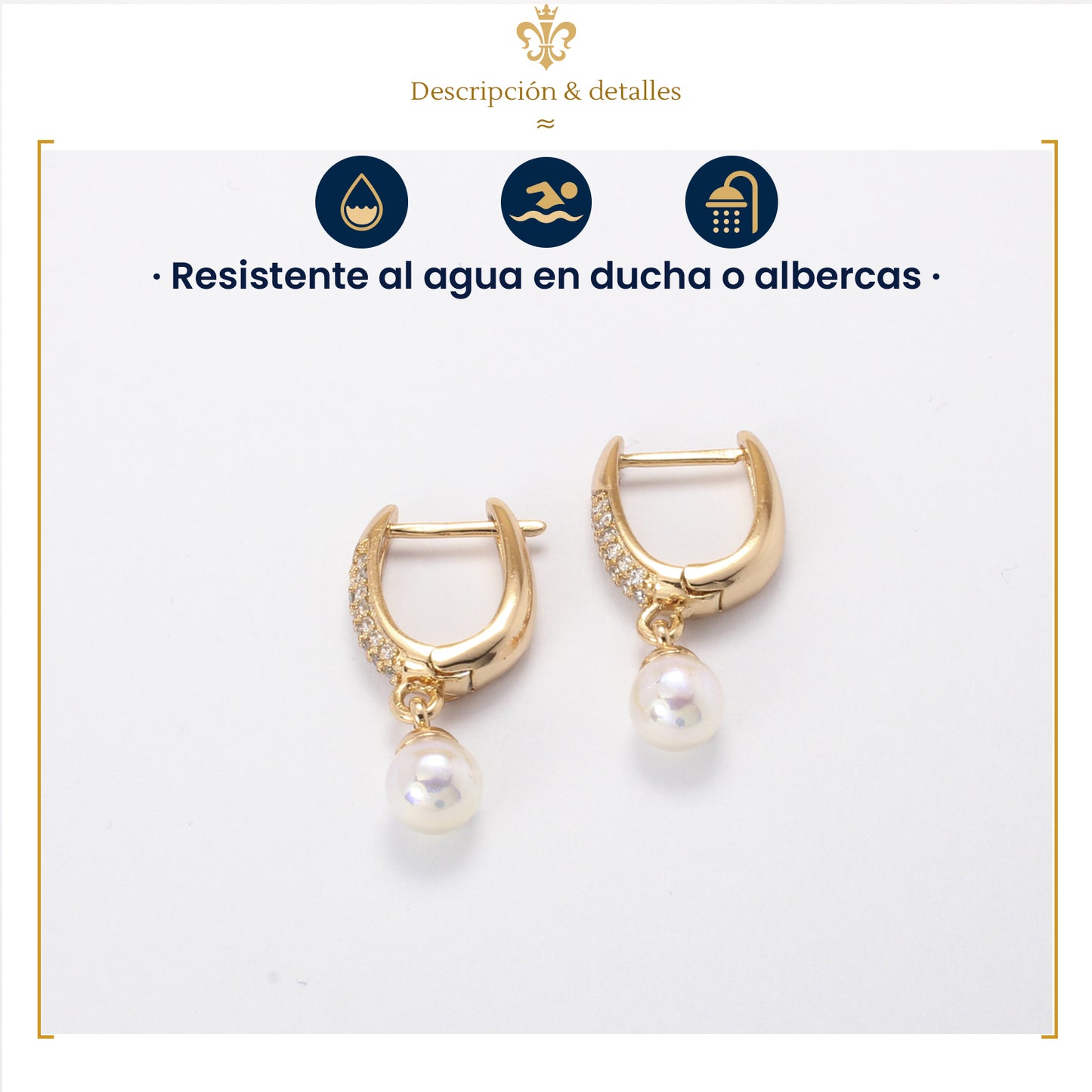 Aretes Huggies De Perlas Colgantes Laminado En Oro 18k