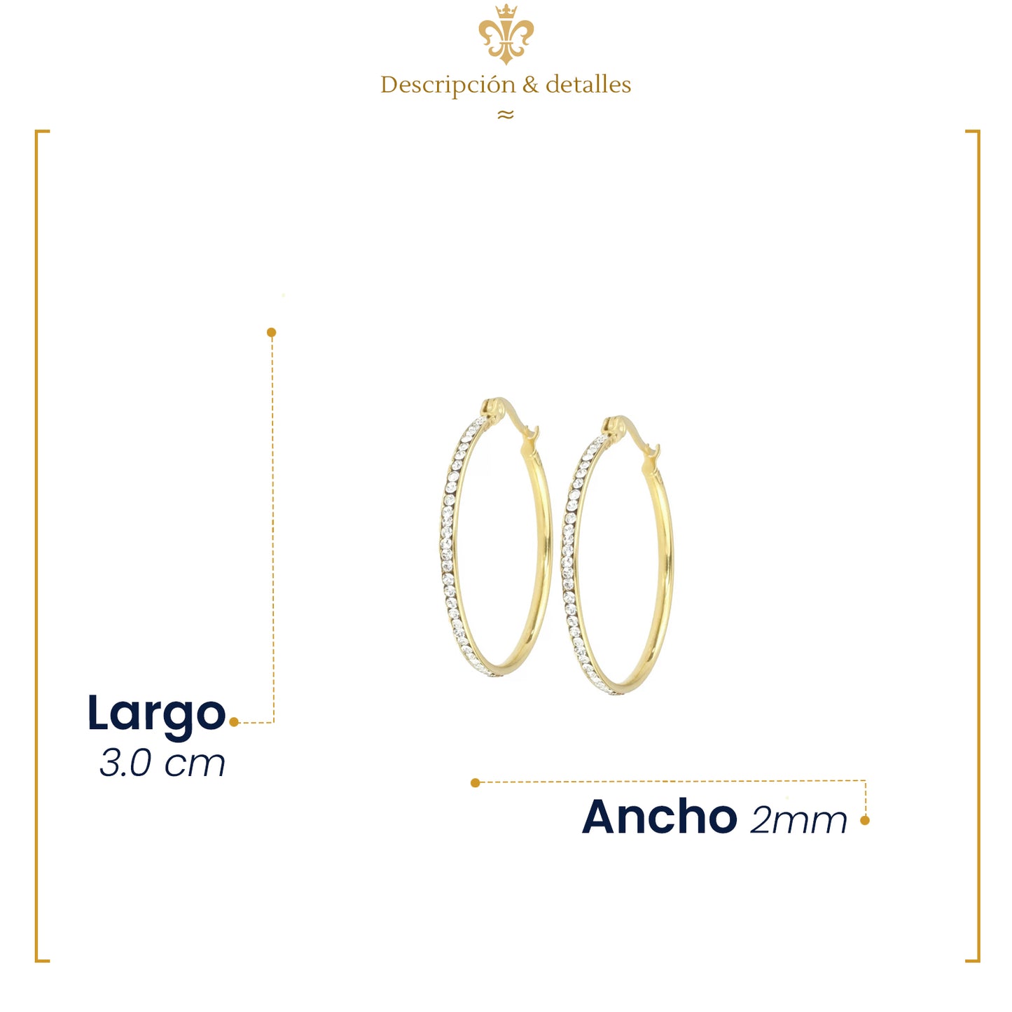 Aretes Arracadas De Moda Medianas Cubierta Cristales Oro Laminado