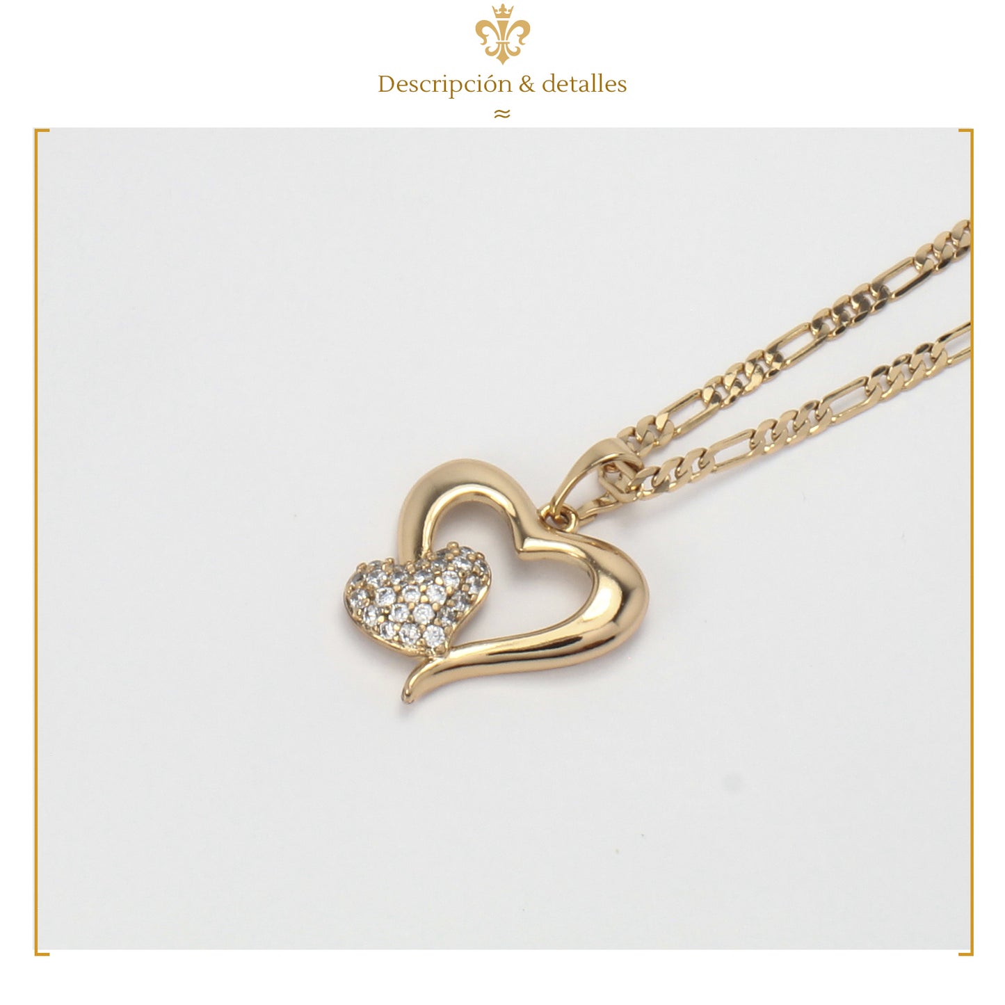 Fino Dije Collar Corazon Colgante Cristales Oro Laminado 18k