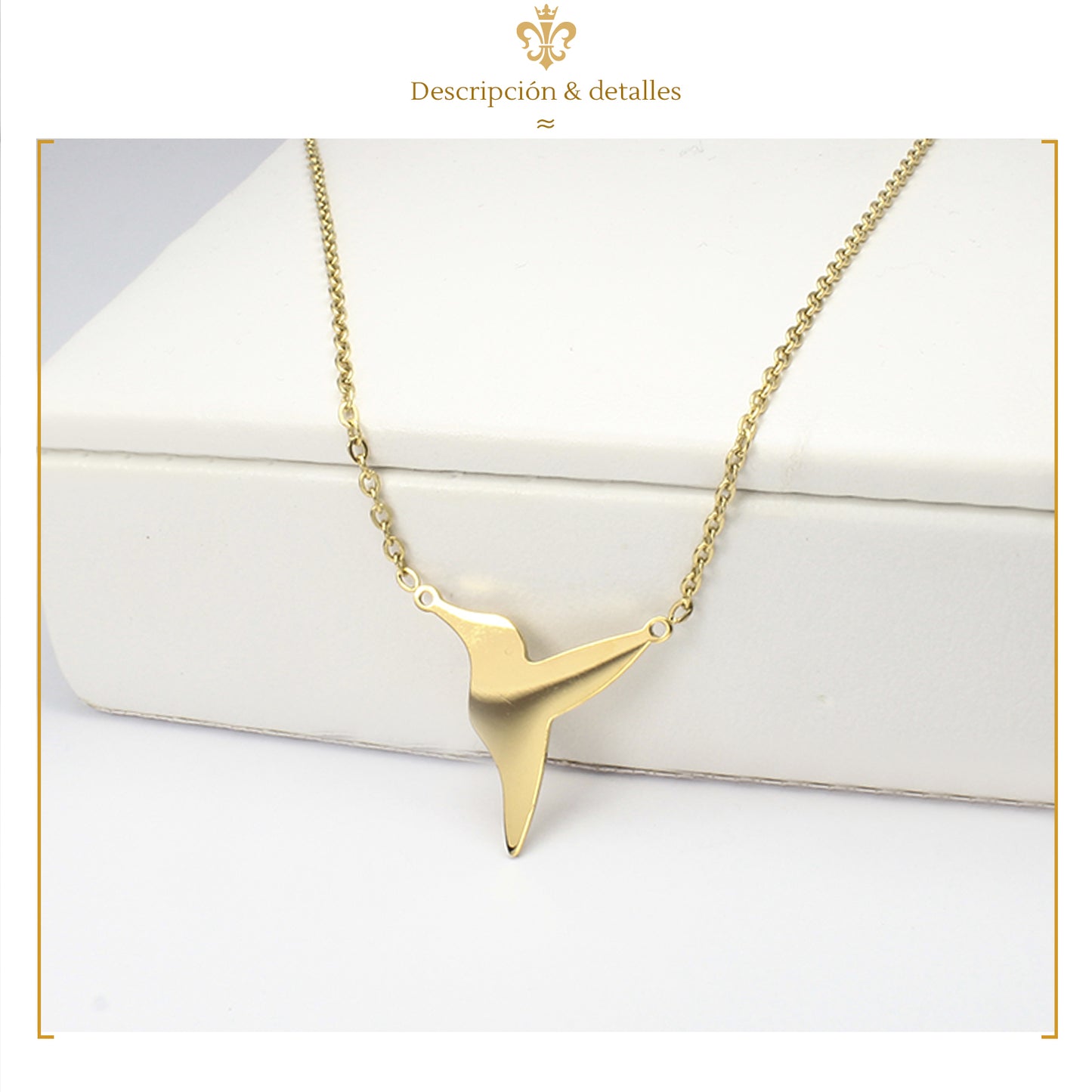 Collar Con Dije Pulido Liso De Colibri En Oro Laminado 14k Para Mujer