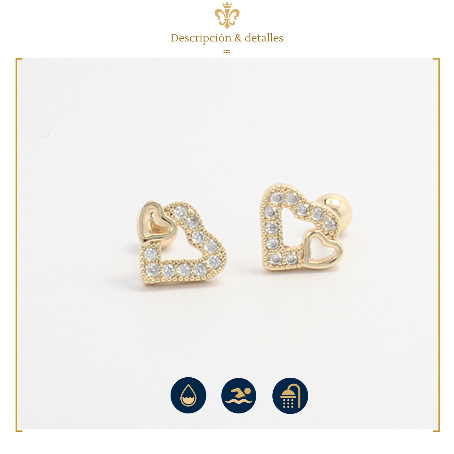 Aretes Broquel De Bolita En Forma De Corazón Doble Para Mujer Con Diamantes