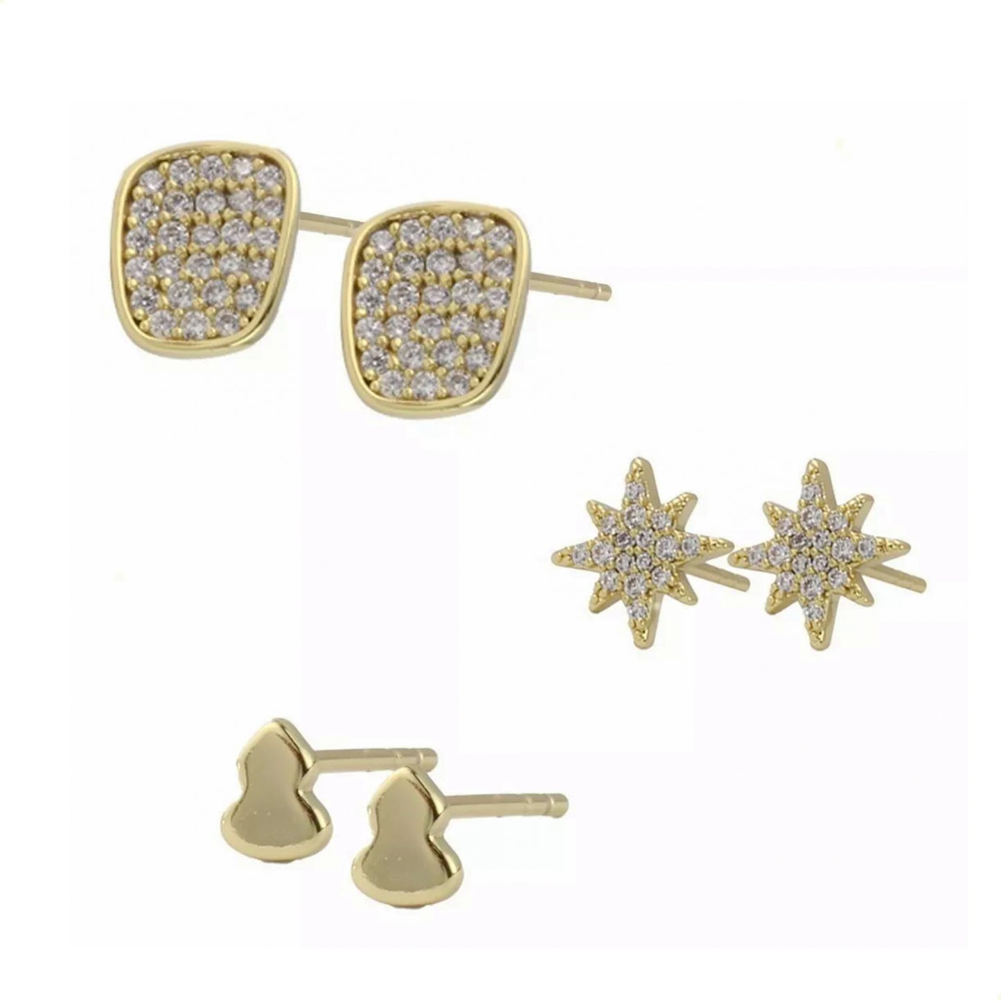 Aretes Estrellas Mujer Oro 14k Laminado Flor Cristal Swarovski Para Dama