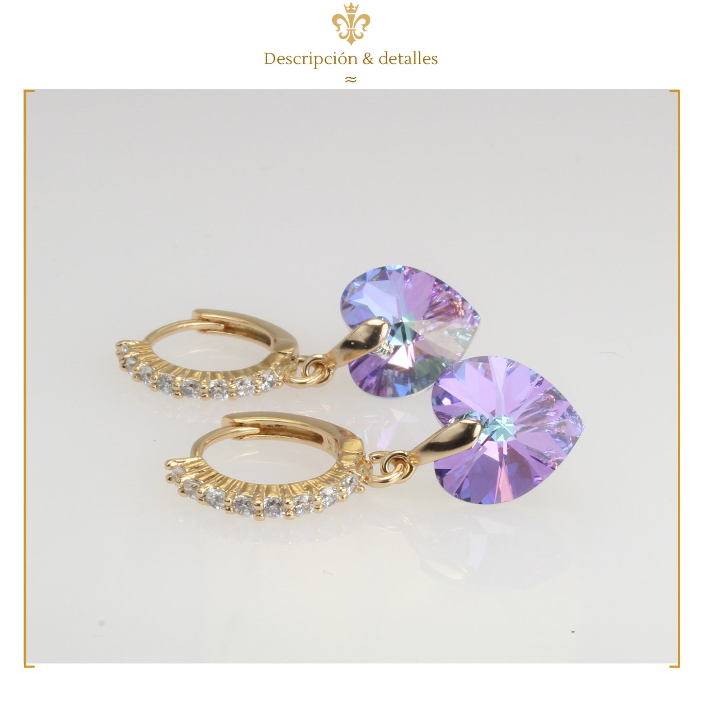 Aretes Arracaditas De Corazón Diamante Con Cristales Oro Laminado 18k