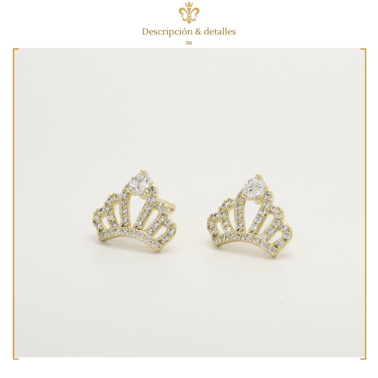 IMPERO JEWELRY Aretes Broquel De Coronas De Princesa Niña Oro Laminado 14k swarovski