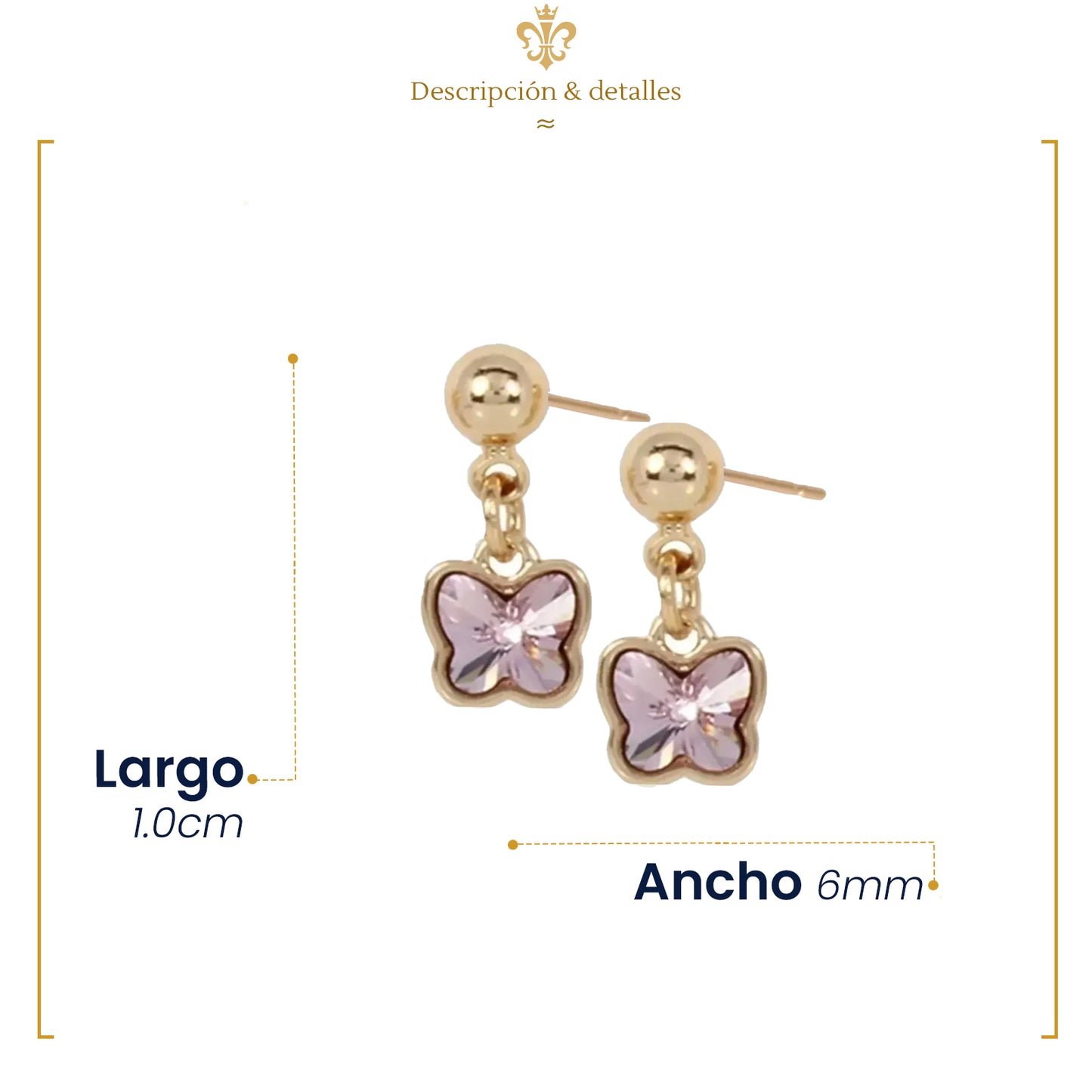 Elegantes Aretes Mariposas De Oro Lamin De 18k Con Swarovski