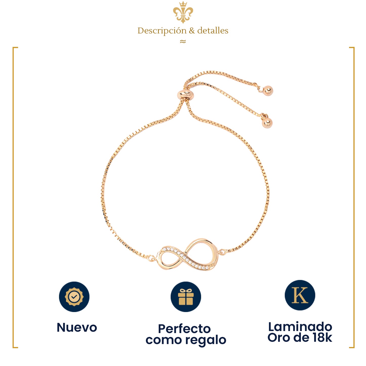 Esclava Pulsera De Mujer Infinito Diamantado Oro Laminado 18k