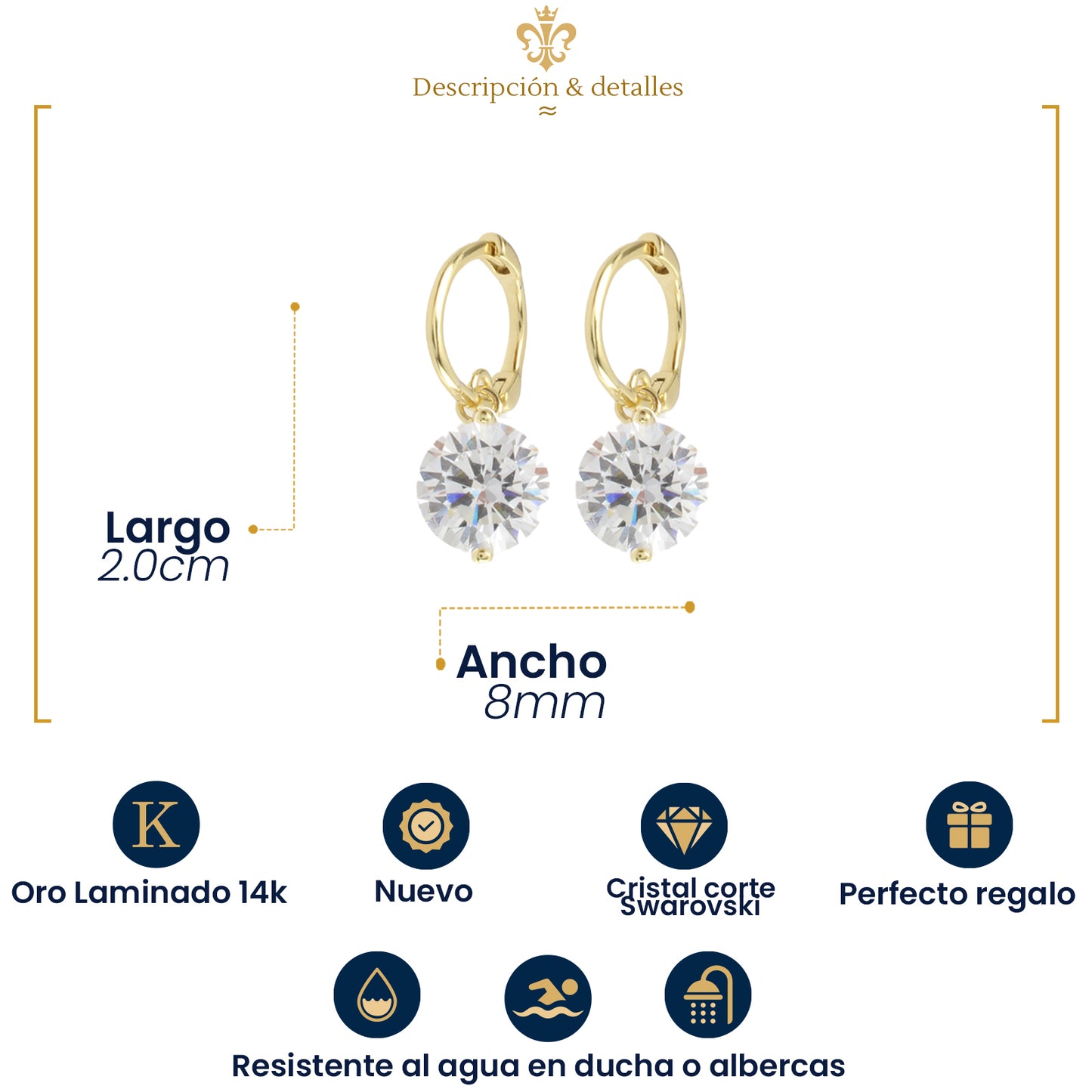 Aretes Solitario Diamante Para Mujer Oro Laminado 14k Impero