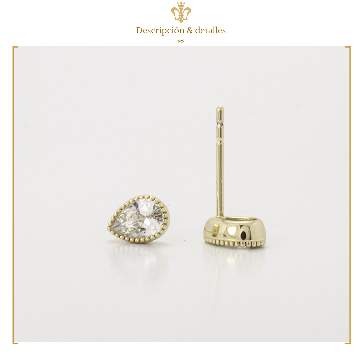 Aretes Broquel Forma De Gota Swarovski Laminado De Oro 14k Para Dama